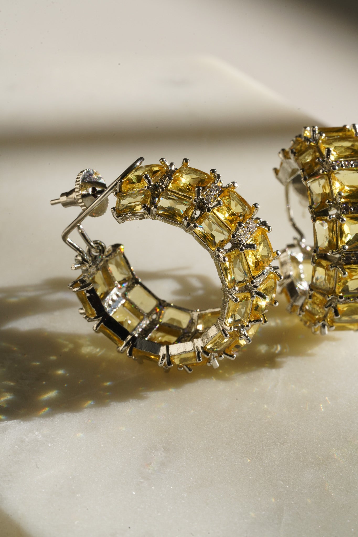 Azure Chunky AD Huggie Hoops - Rhodium-plated with Diamante accents, available in silver, yellow, teal, aqua, and light pink, featuring extra support backing.
