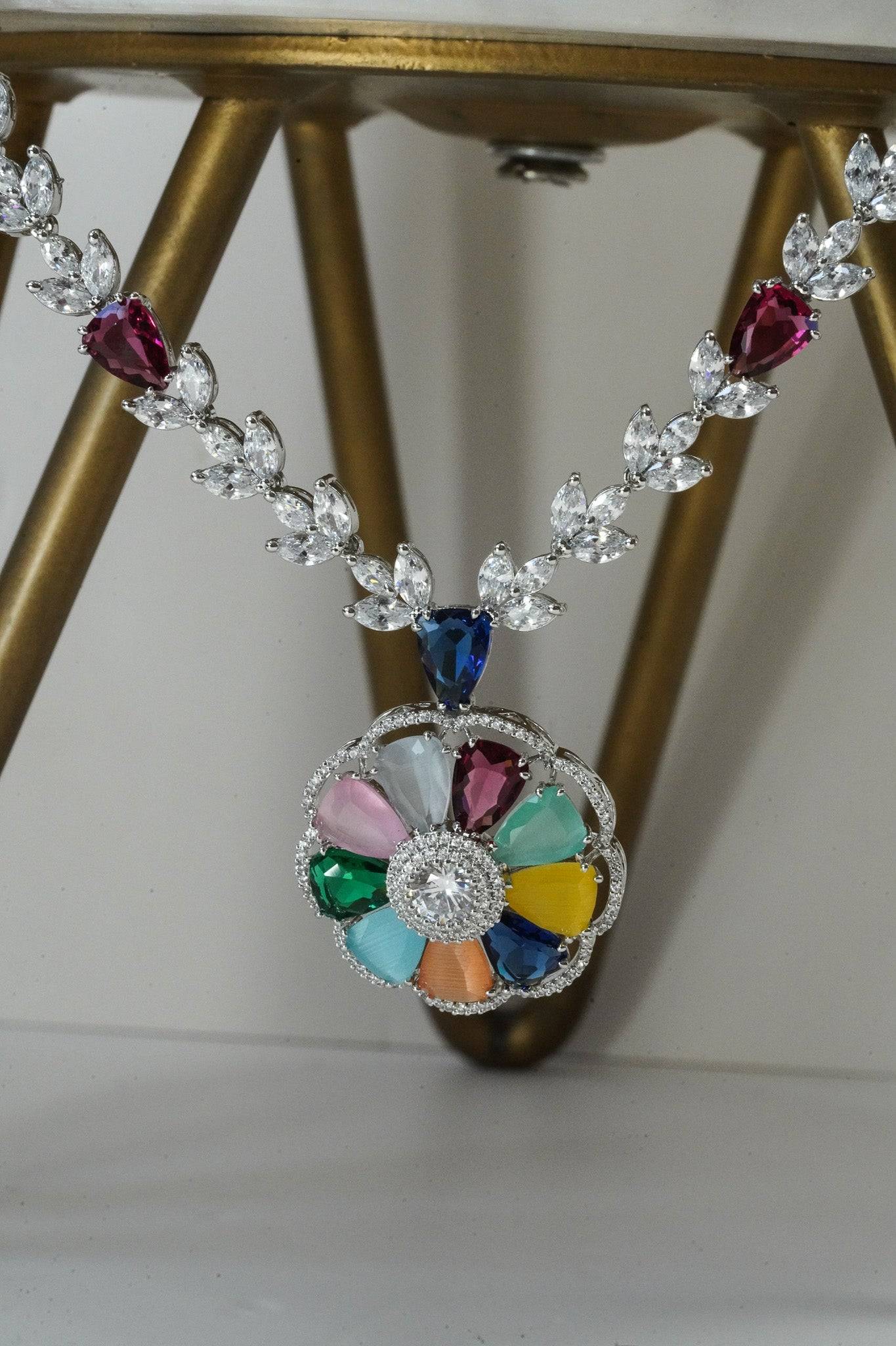 Chahat - Floral AD Necklace Set Classic Necklace Set from Inaury