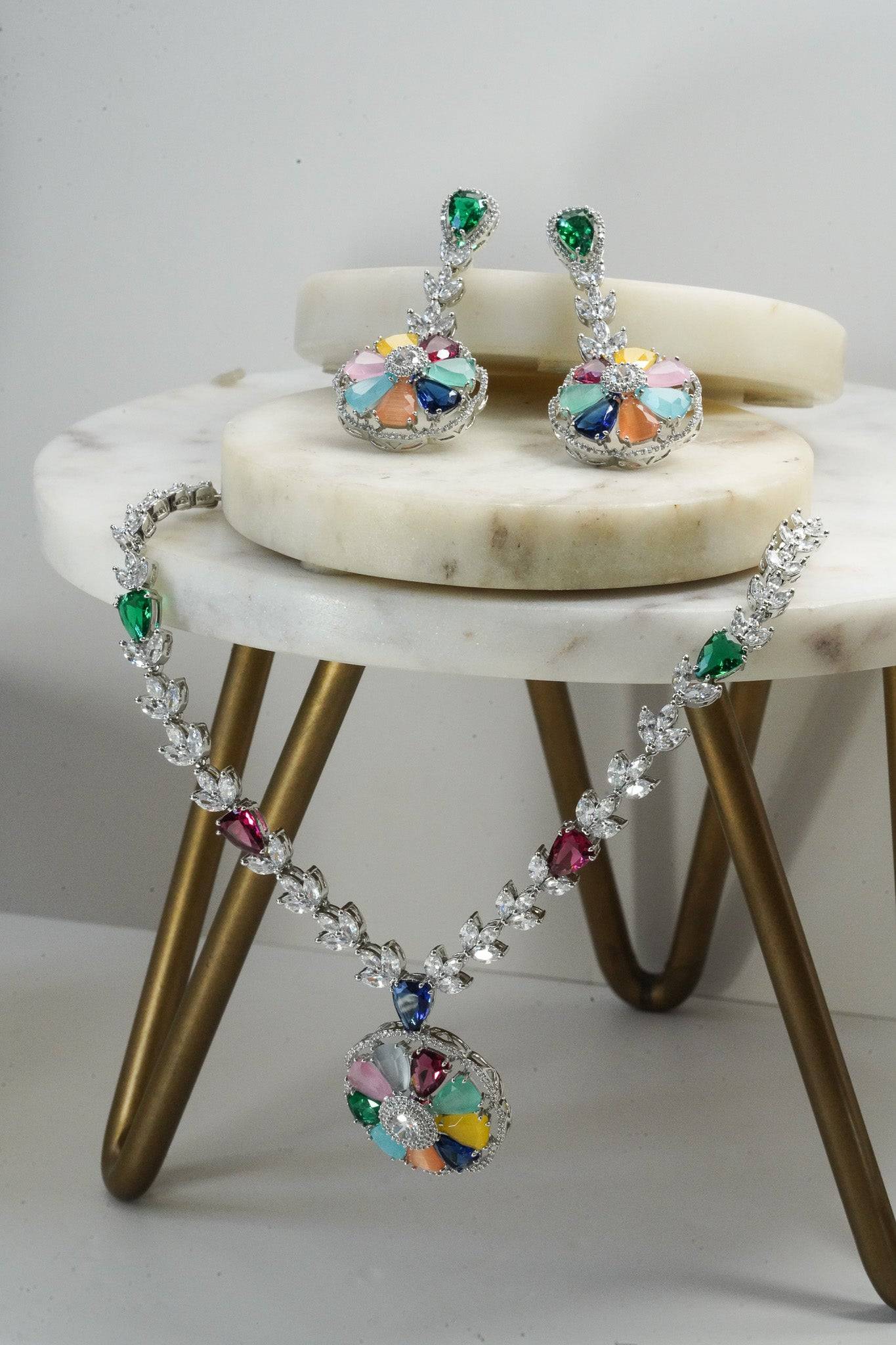 Chahat - Floral AD Necklace Set Classic Necklace Set from Inaury