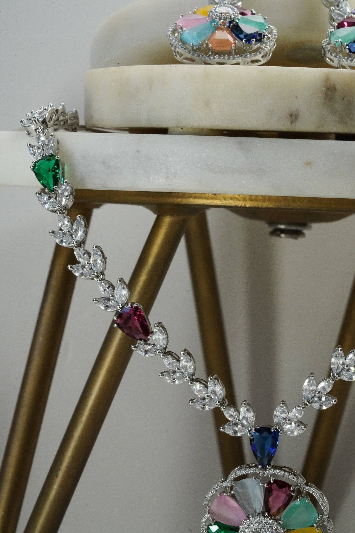 Chahat - Floral AD Necklace Set Classic Necklace Set from Inaury