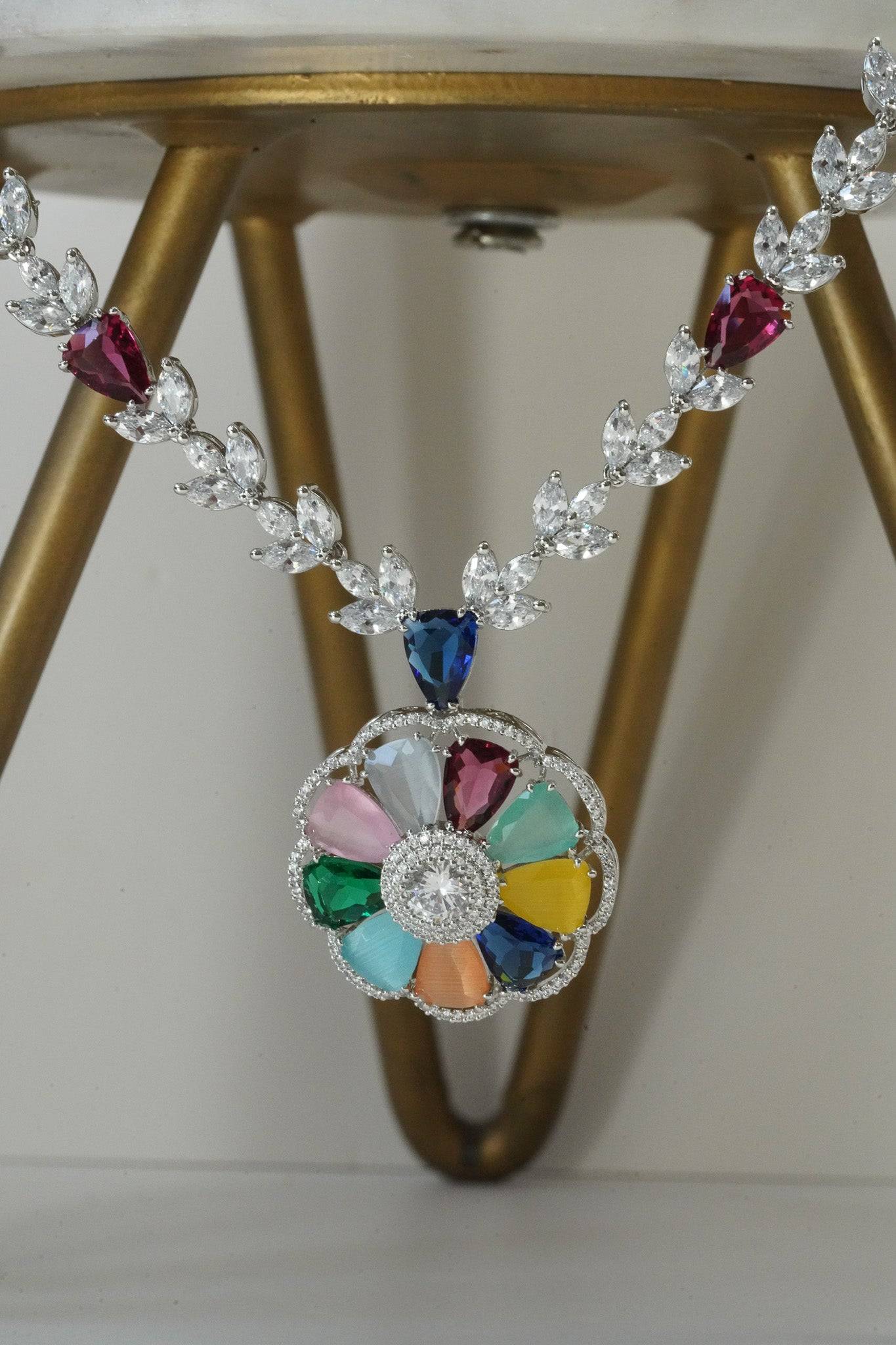 Chahat - Floral AD Necklace Set Classic Necklace Set from Inaury