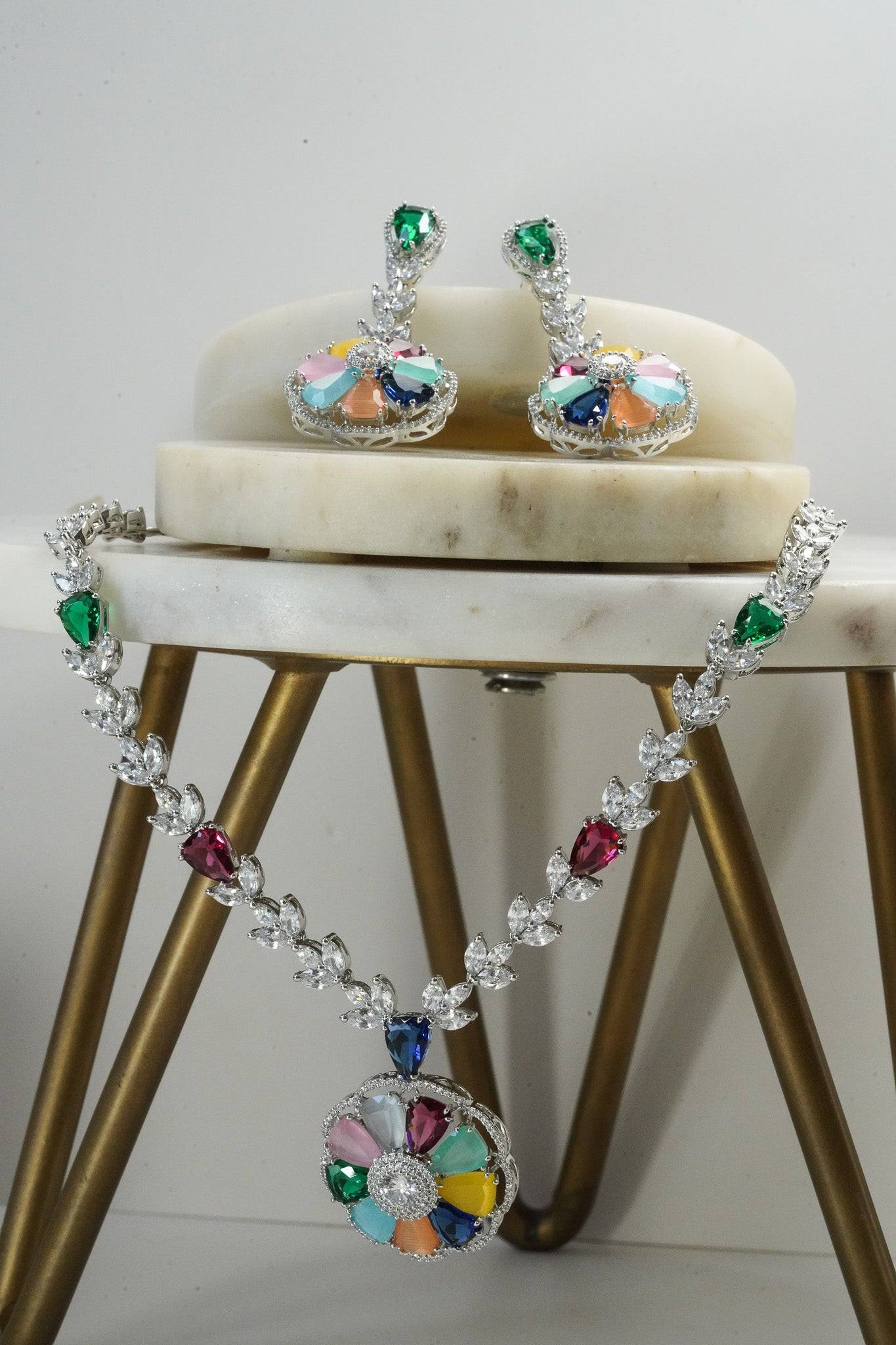 Chahat - Floral AD Necklace Set Classic Necklace Set from Inaury