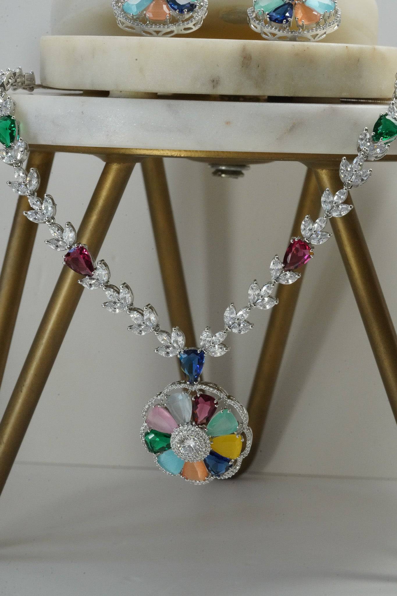 Chahat - Floral AD Necklace Set Classic Necklace Set from Inaury