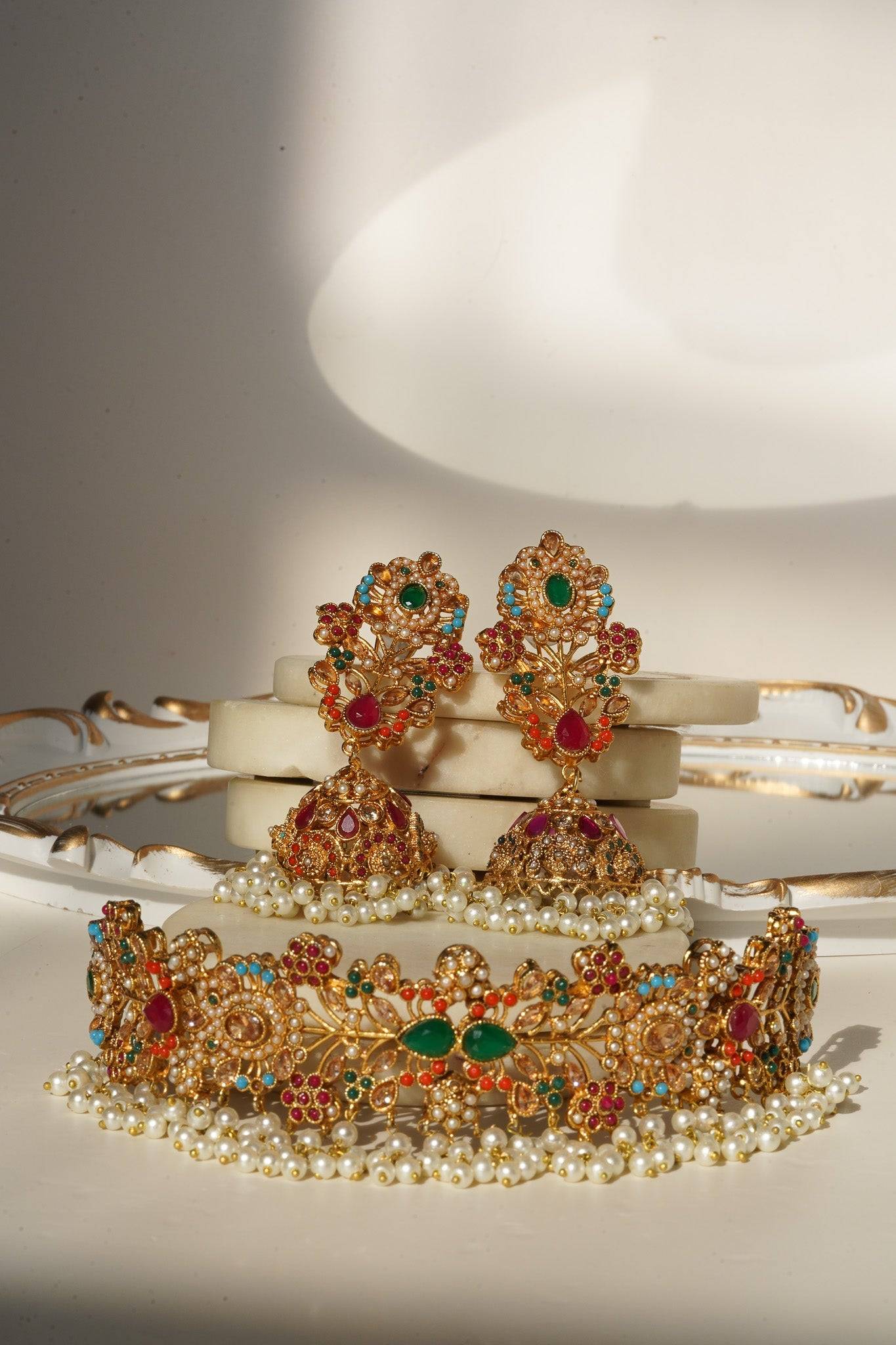 Chaya - Choker Necklace & Jhumka Earring Set Choker Necklace Set from Inaury