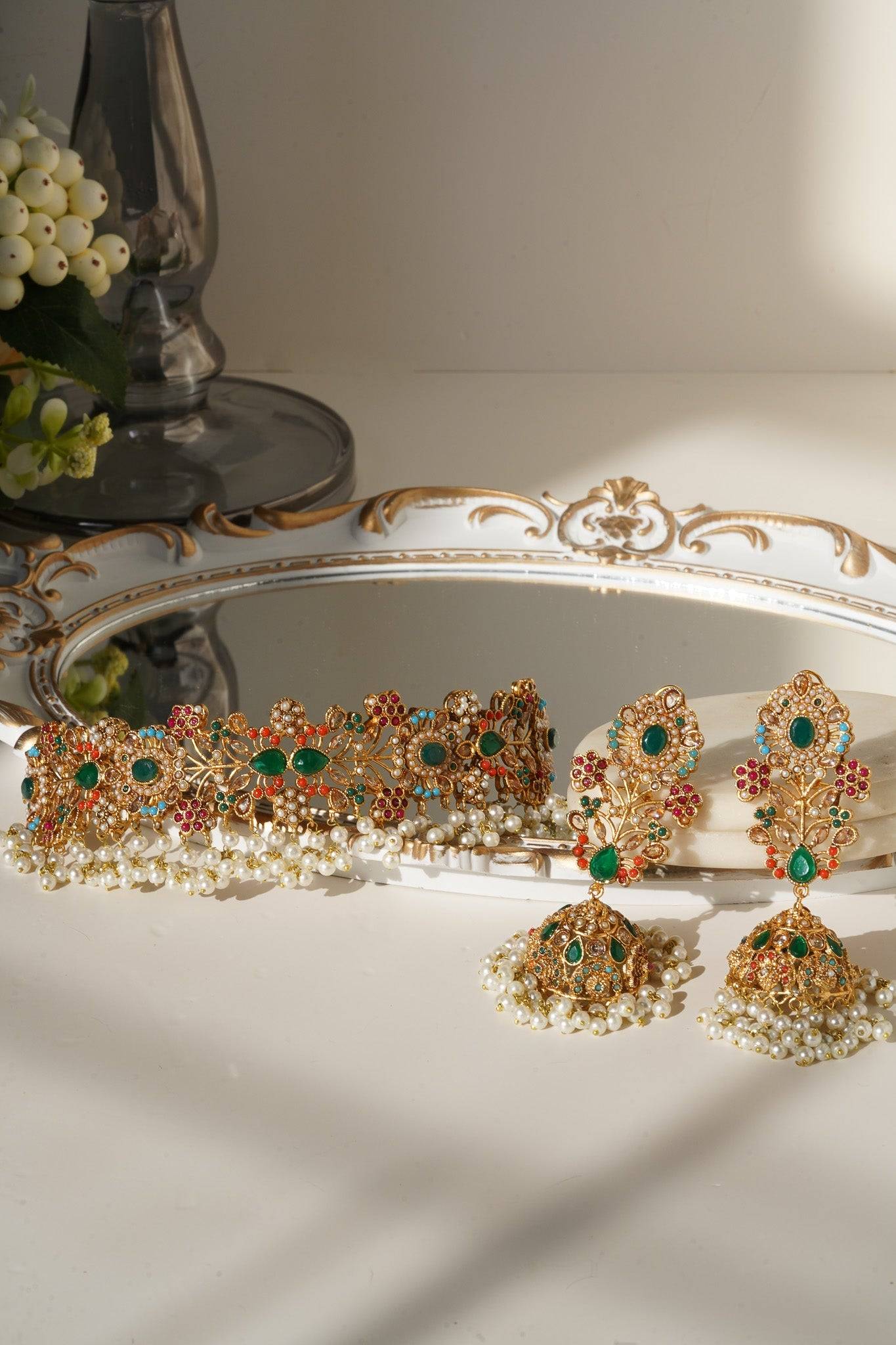 Chaya - Choker Necklace & Jhumka Earring Set Choker Necklace Set from Inaury