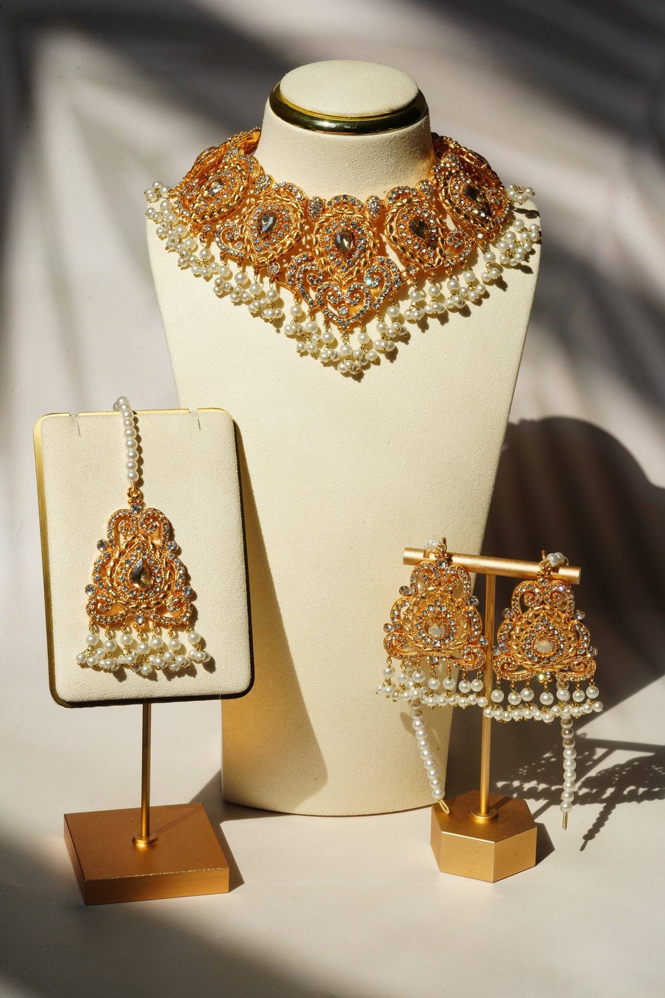 Diya - Gold & Pearl Necklace Set Classic Necklace Set from Inaury