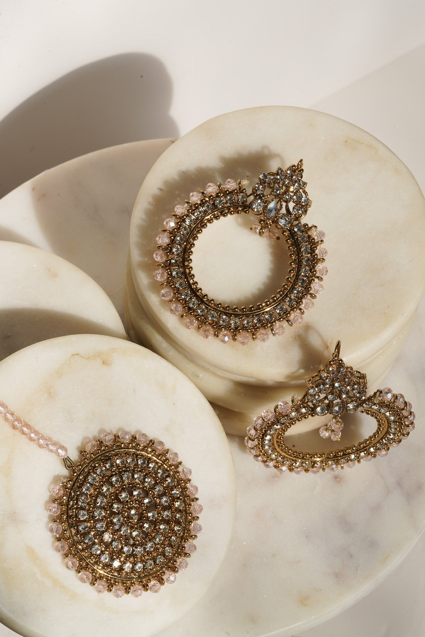 Emma - Round Chandbali Earrings and Maang Tikka Set Earrings & Tikka Set from Inaury