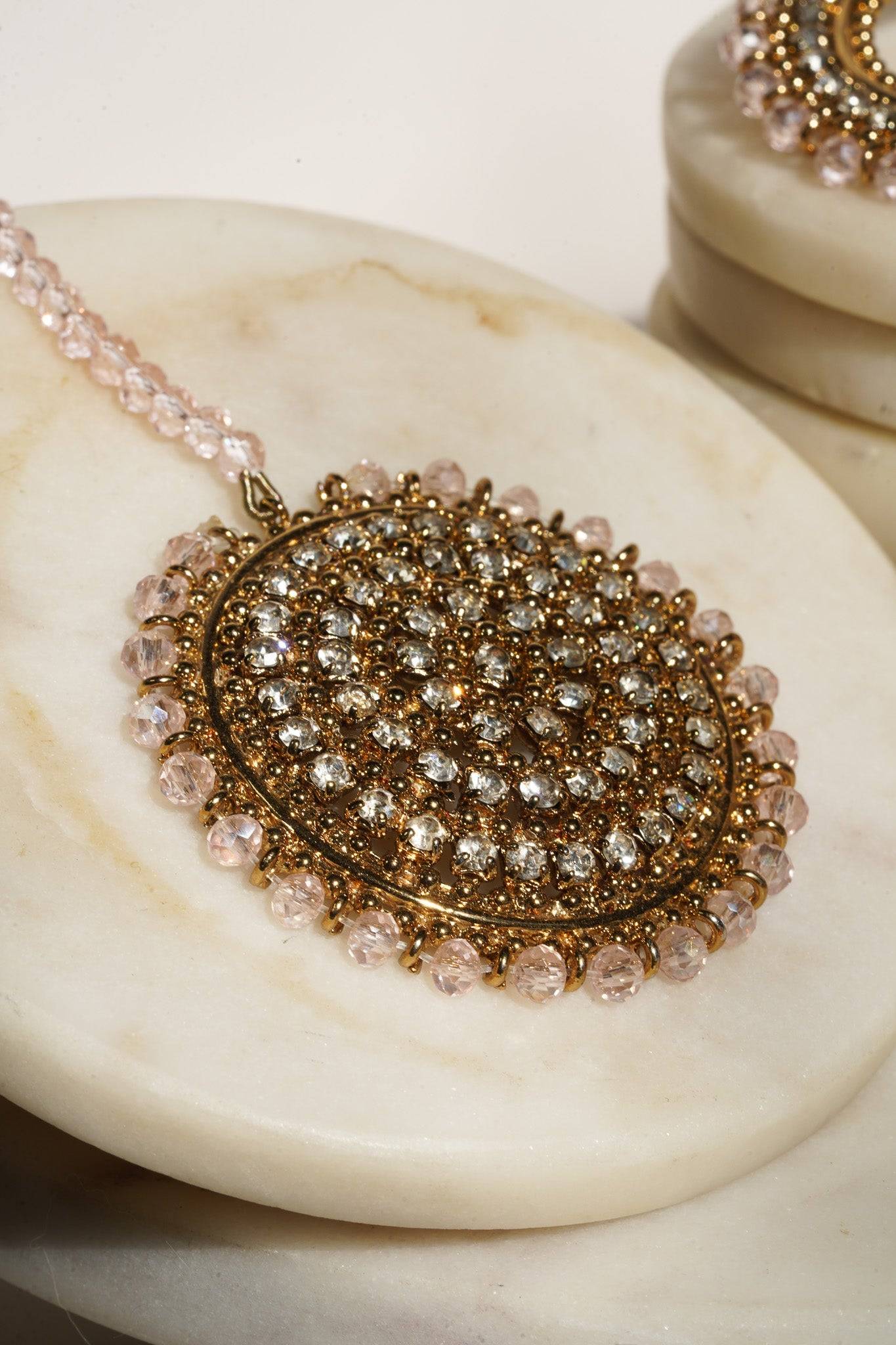 Emma Round Chandbali Earrings and Maang Tikka Set - Pakistani Jewelry