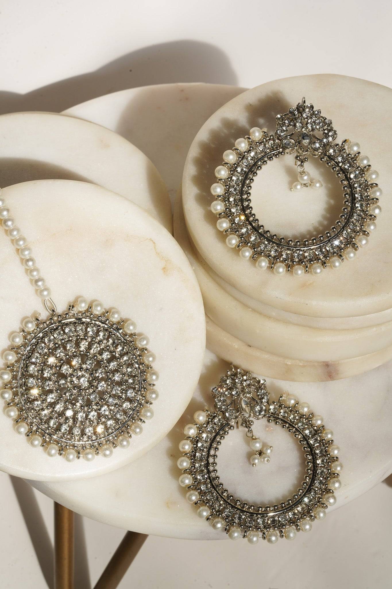 Emma - Round Chandbali Earrings and Maang Tikka Set Earrings & Tikka Set from Inaury