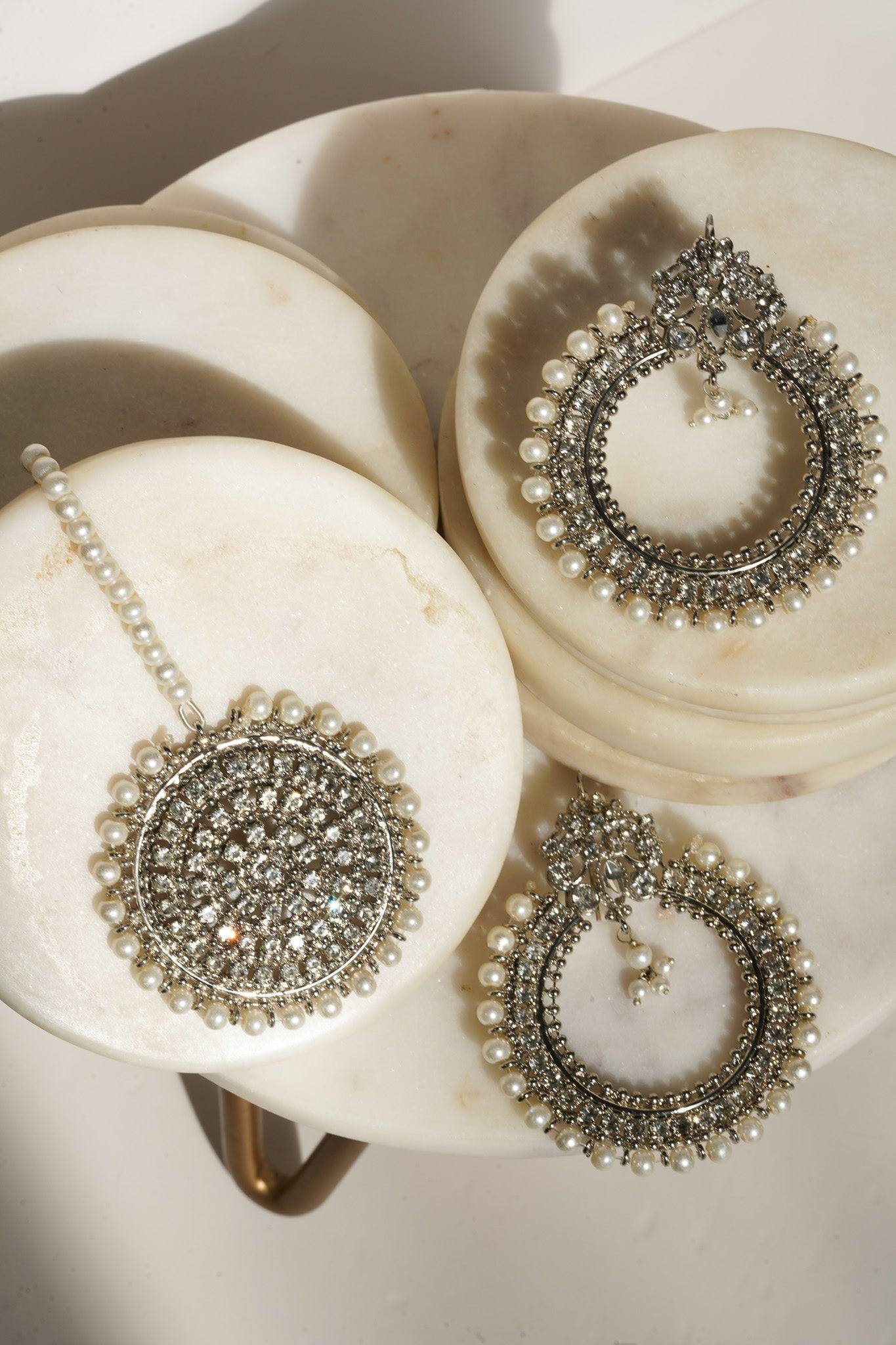 Emma - Round Chandbali Earrings and Maang Tikka Set Earrings & Tikka Set from Inaury