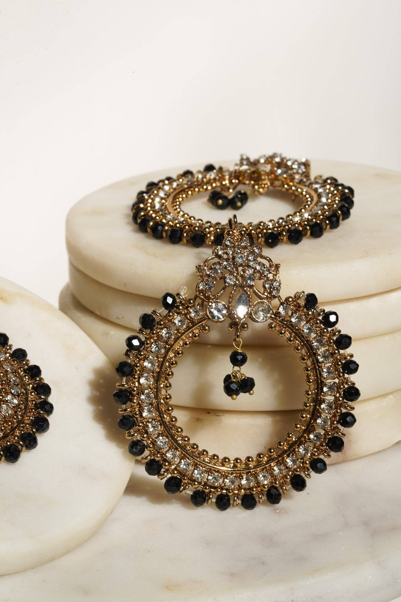 Emma - Round Chandbali Earrings and Maang Tikka Set Earrings & Tikka Set from Inaury