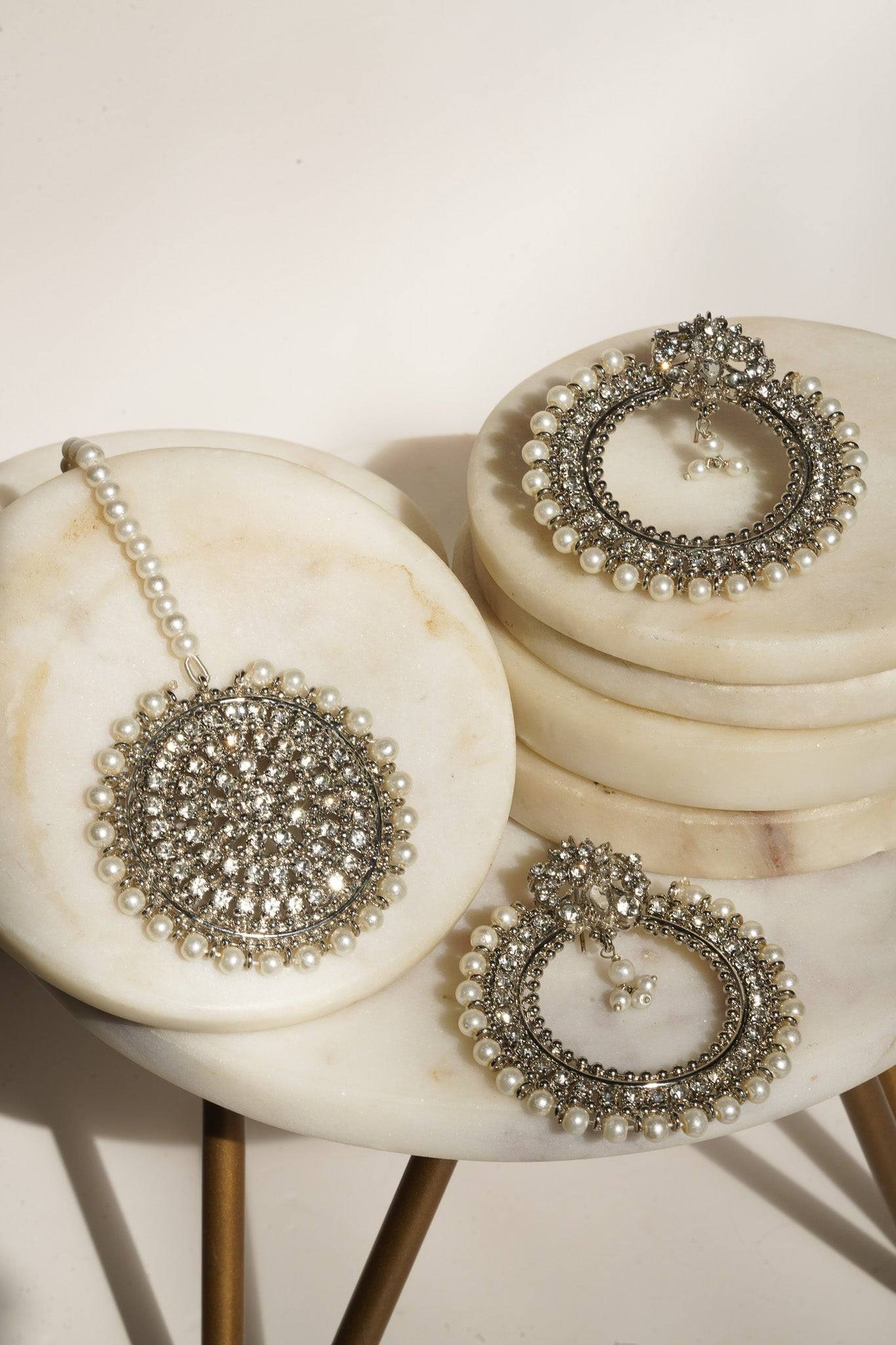 Emma - Round Chandbali Earrings and Maang Tikka Set Earrings & Tikka Set from Inaury