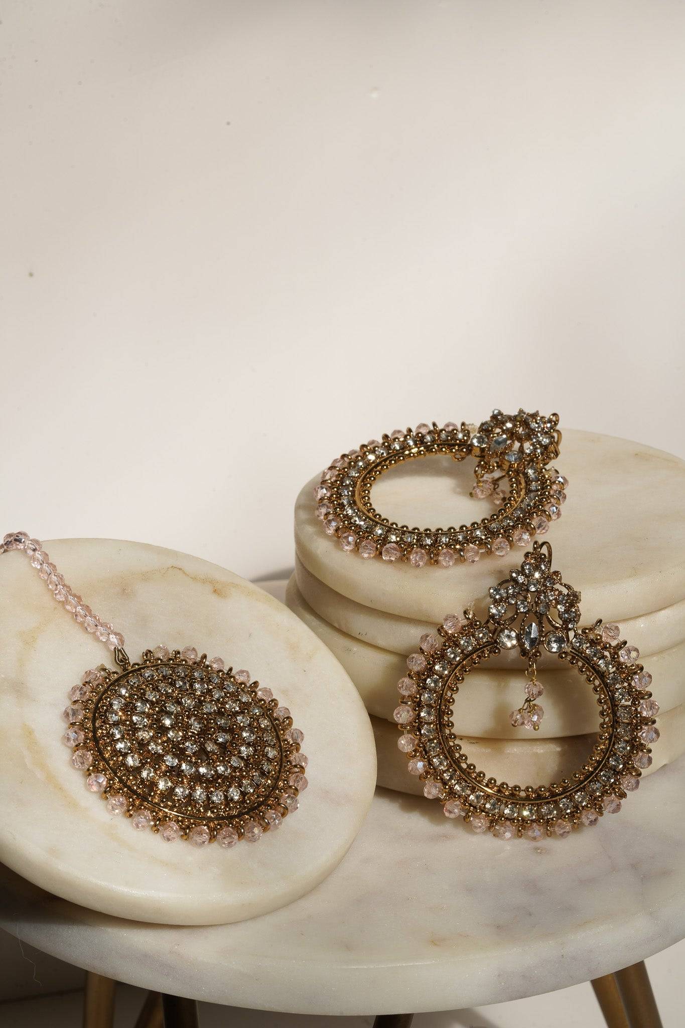 Emma - Round Chandbali Earrings and Maang Tikka Set Earrings & Tikka Set from Inaury