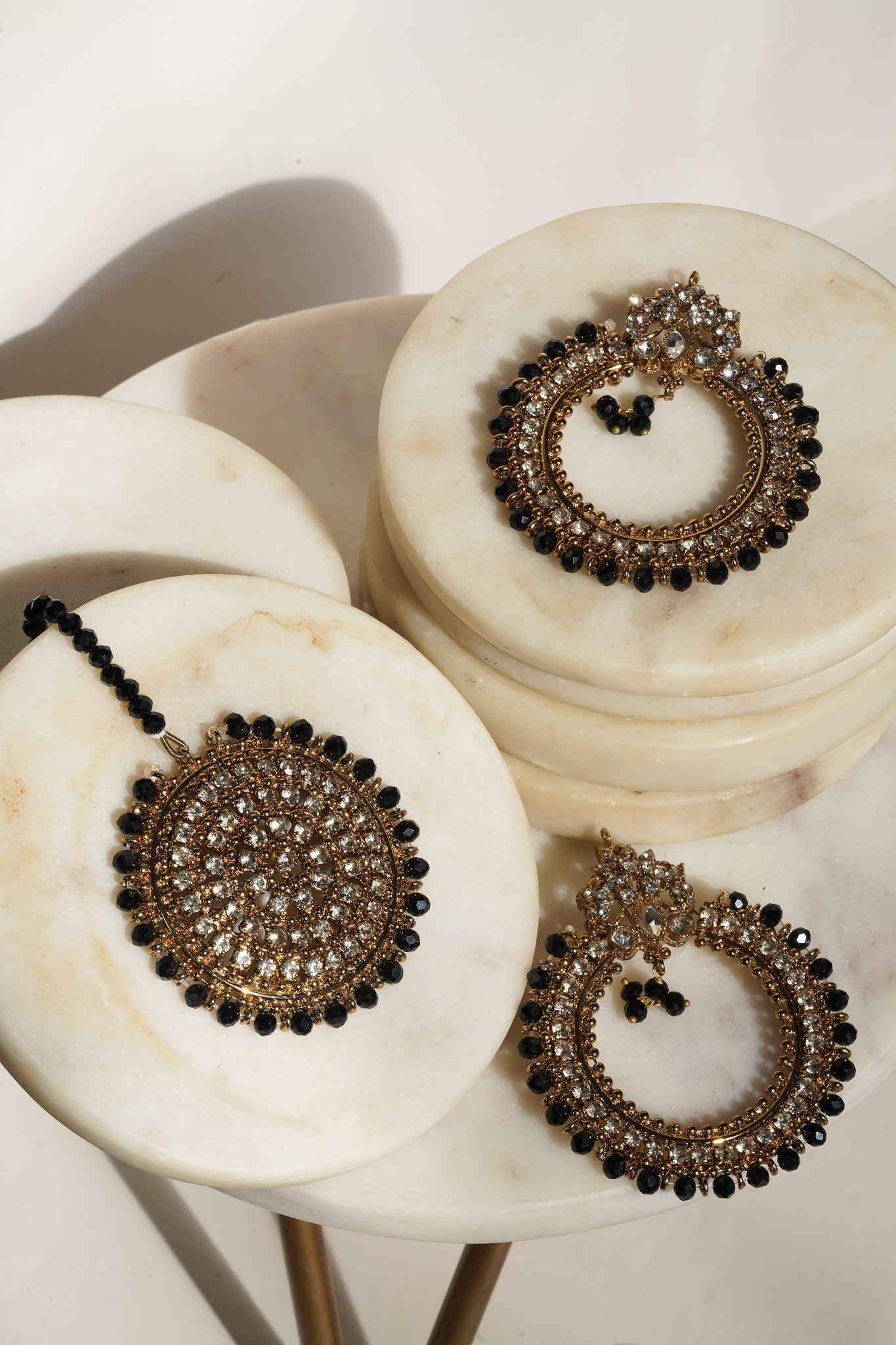 Emma - Round Chandbali Earrings and Maang Tikka Set Earrings & Tikka Set from Inaury