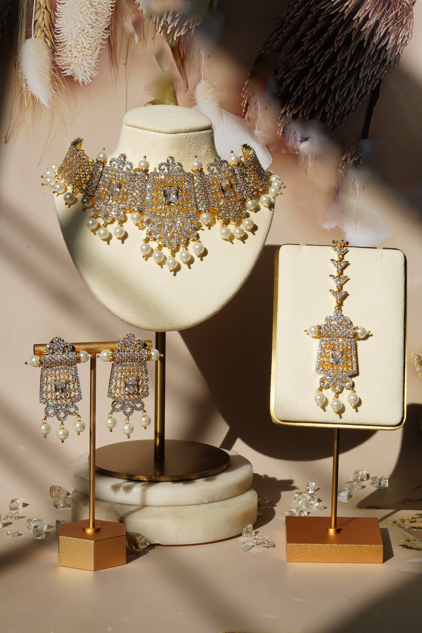 Faiza - AD Necklace Set With Matching Earrings & Tikka Classic Necklace Set from Inaury