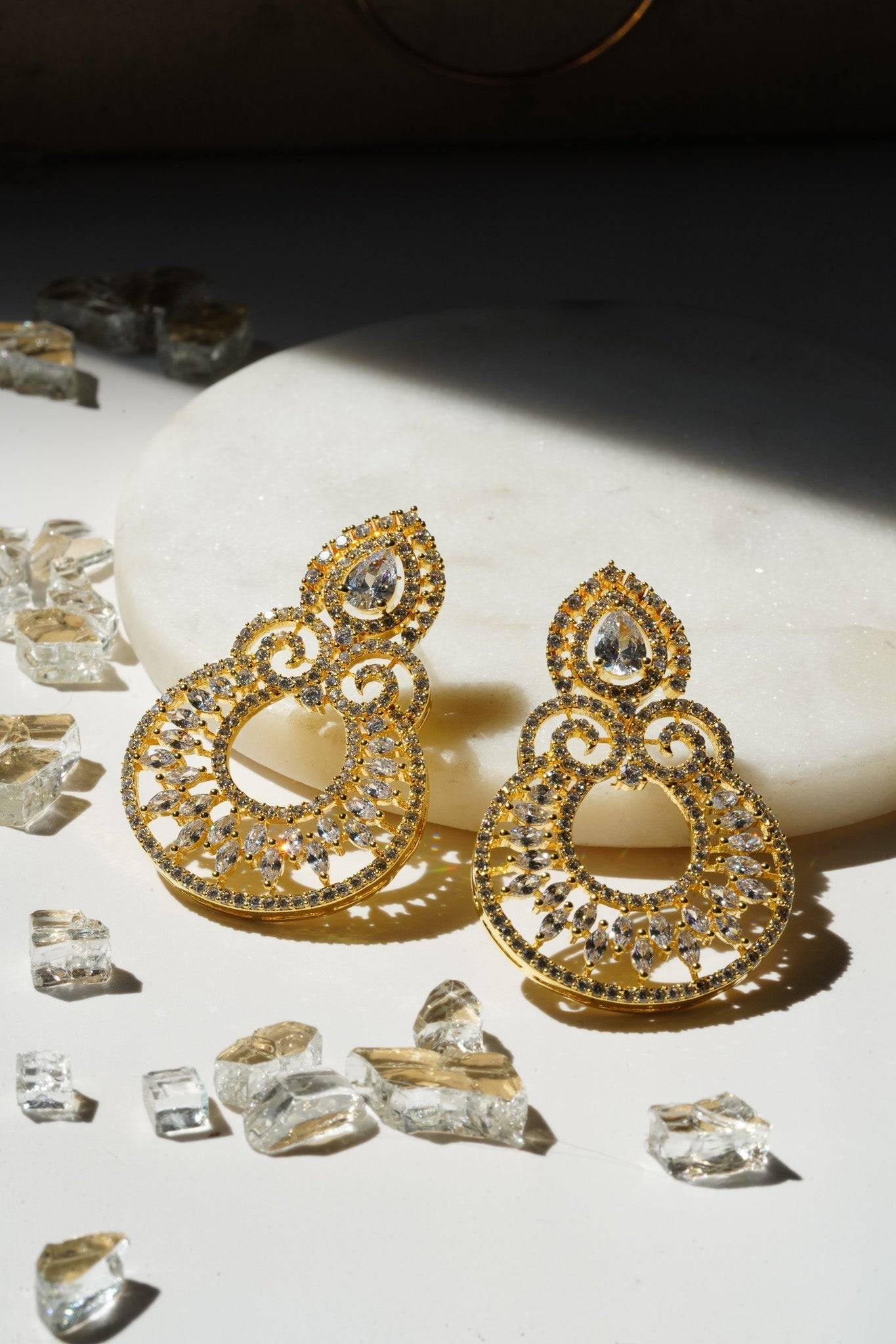 Ilma- Dainty Paisley Chandbali AD Earrings Chandbali from Inaury