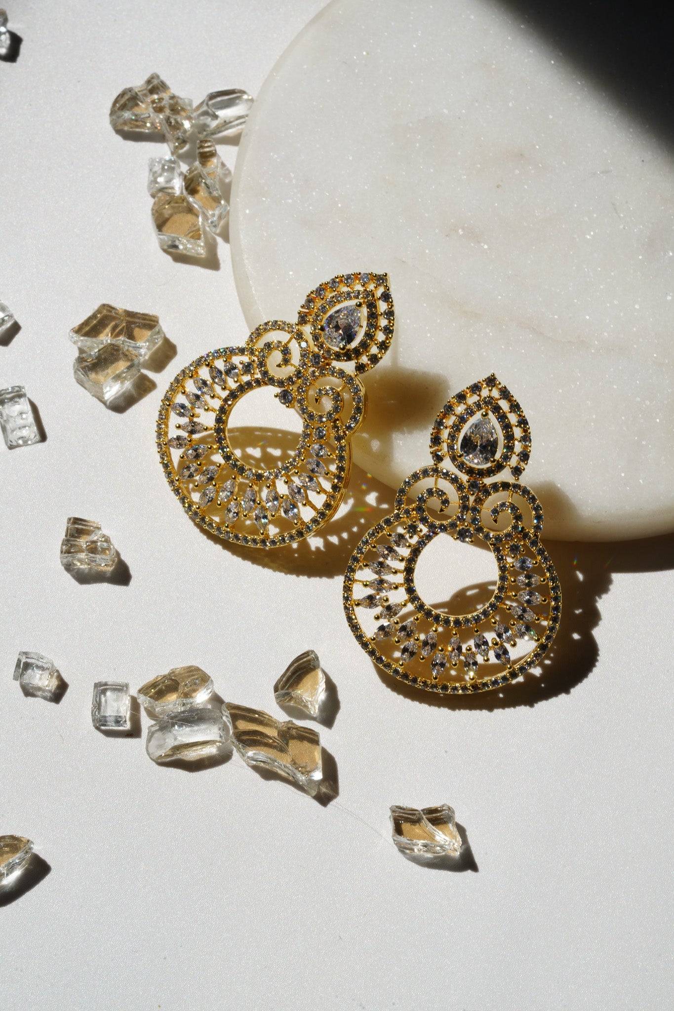 Ilma- Dainty Paisley Chandbali AD Earrings Chandbali from Inaury