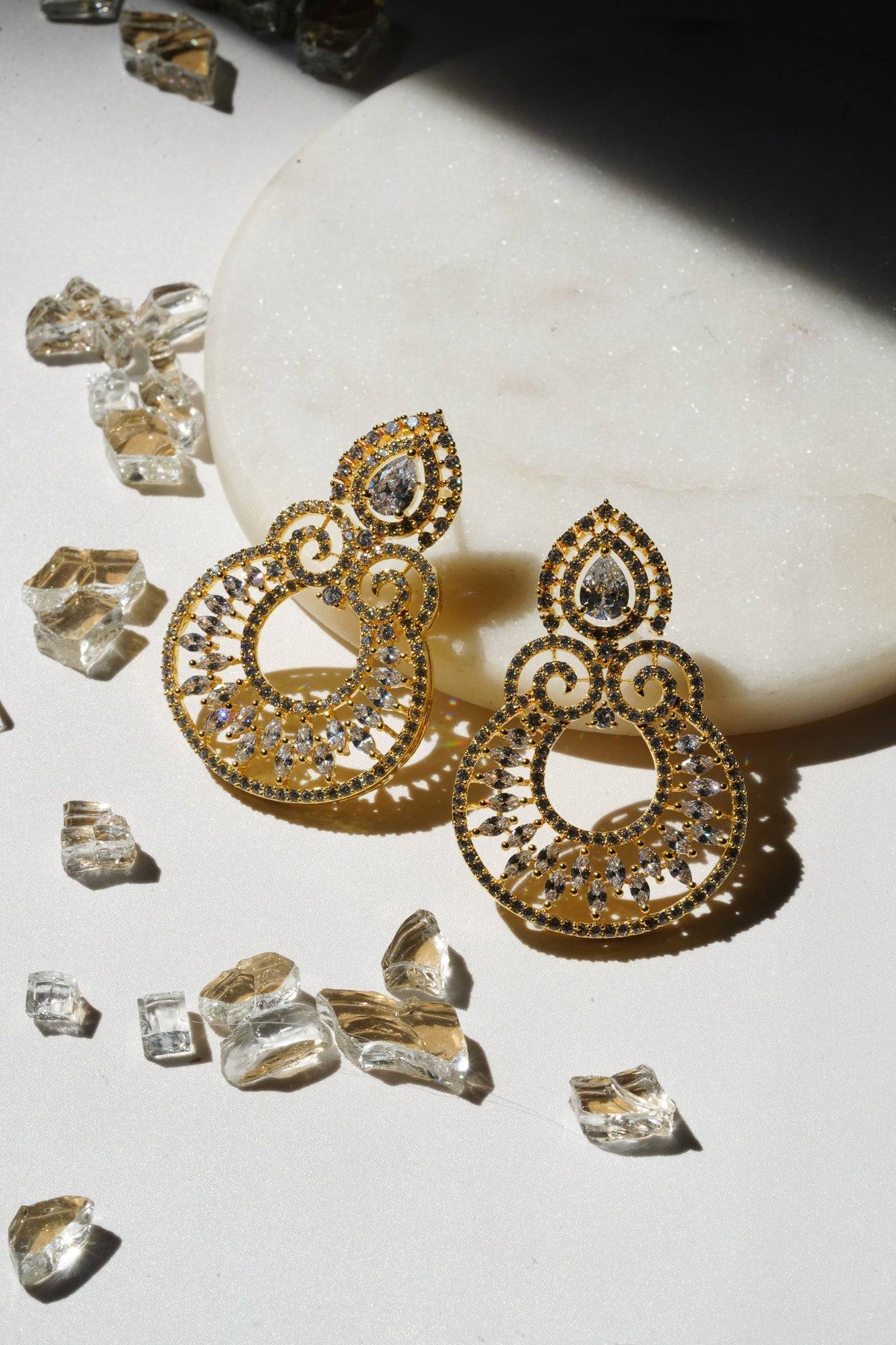 Ilma- Dainty Paisley Chandbali AD Earrings Chandbali from Inaury