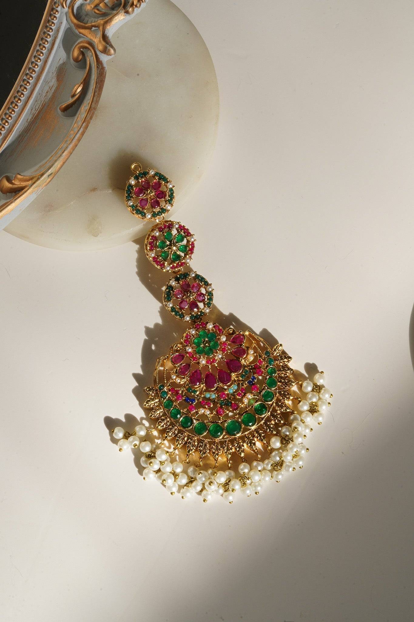 Peacock Emerald Stone Chandbali Earrings - Arshis - Buy Traditional and  Fashion south India Jewels