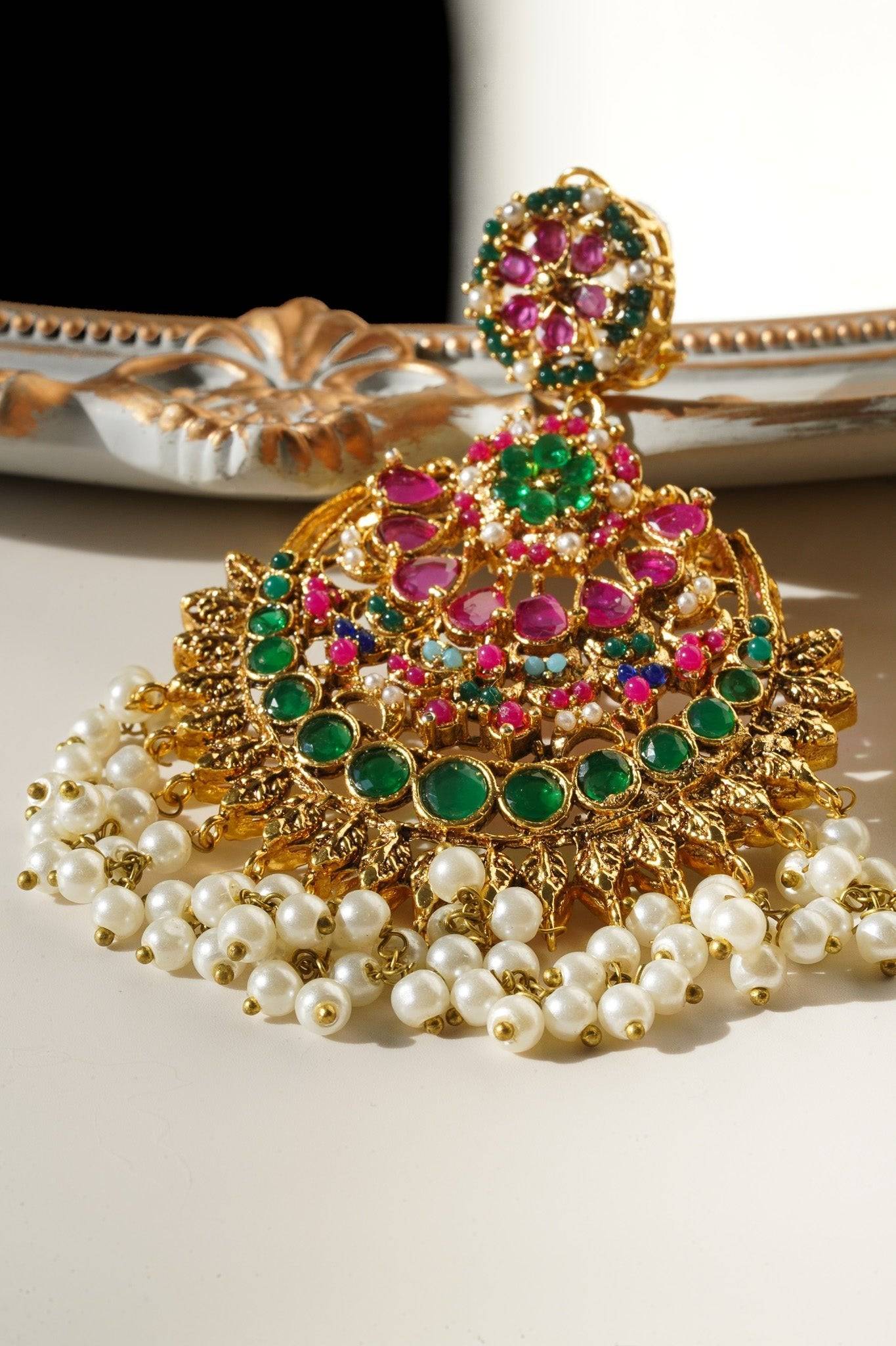 Women's Alloy Chandbali Earring in WhiteDefault Title | Indian jewellery  design earrings, Indian jewelry sets, Bridal jewellery earrings