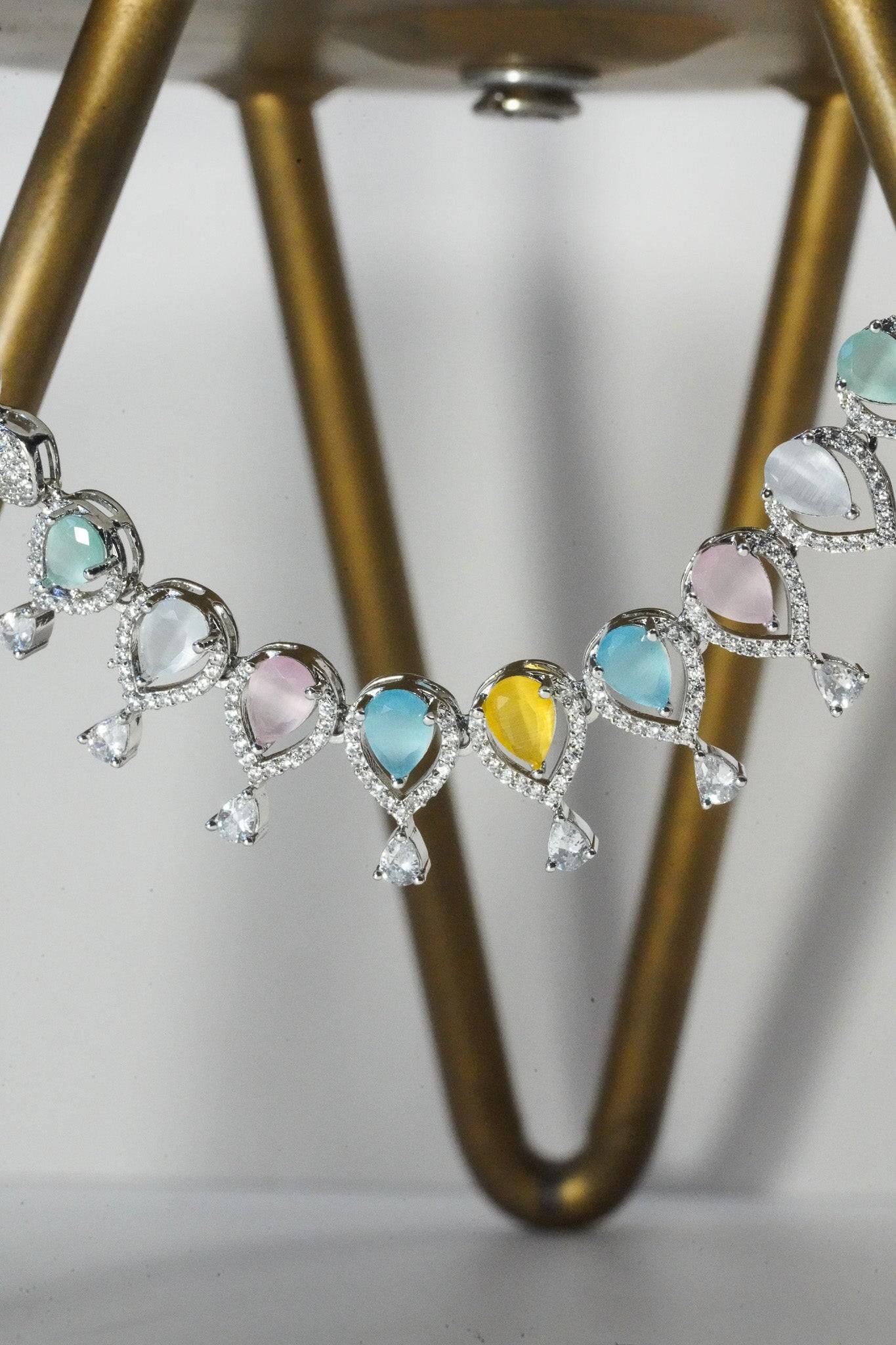 Jyoti - Pastel AD Necklace Set Classic Necklace Set from Inaury