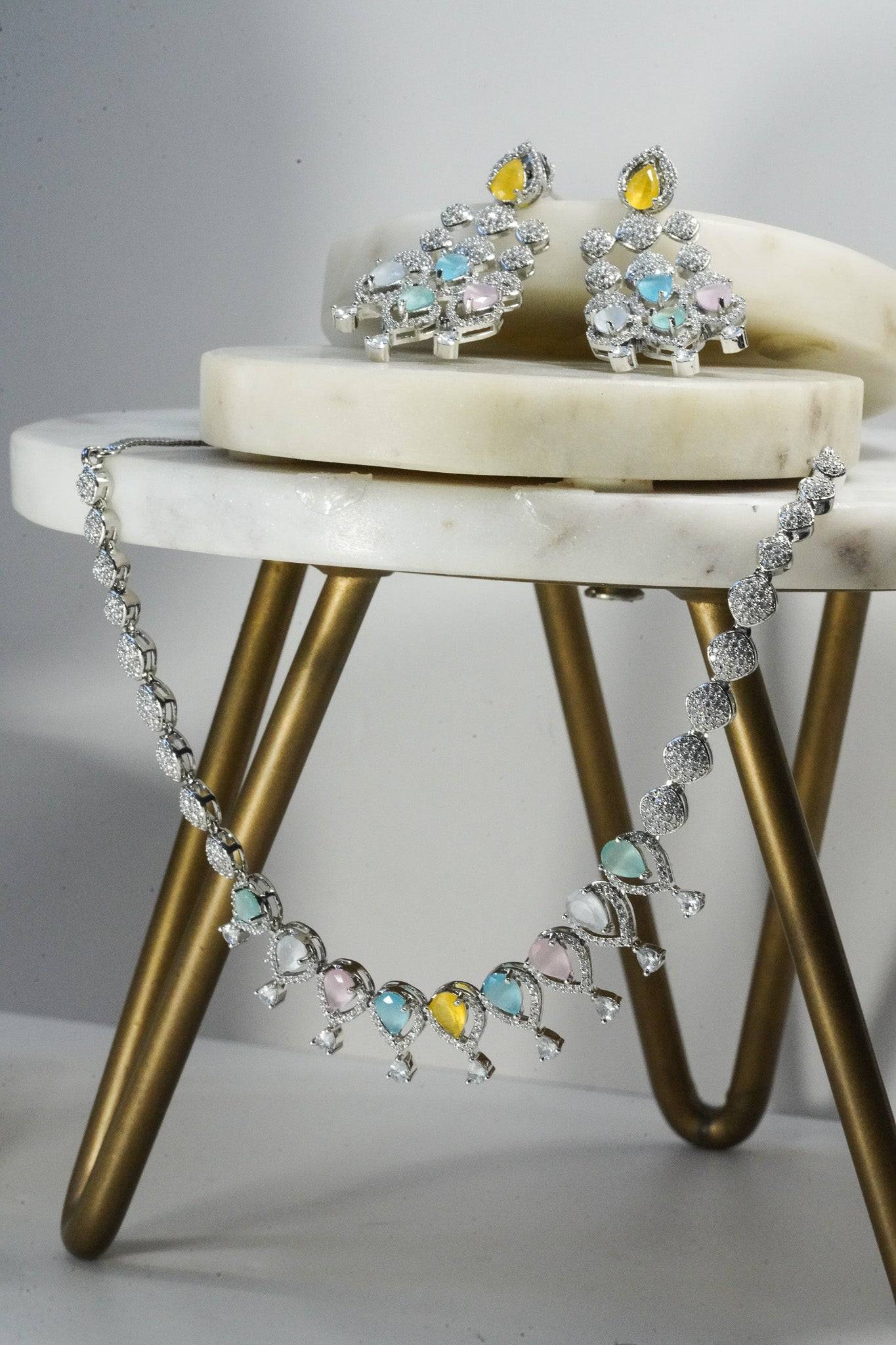 Jyoti - Pastel AD Necklace Set Classic Necklace Set from Inaury