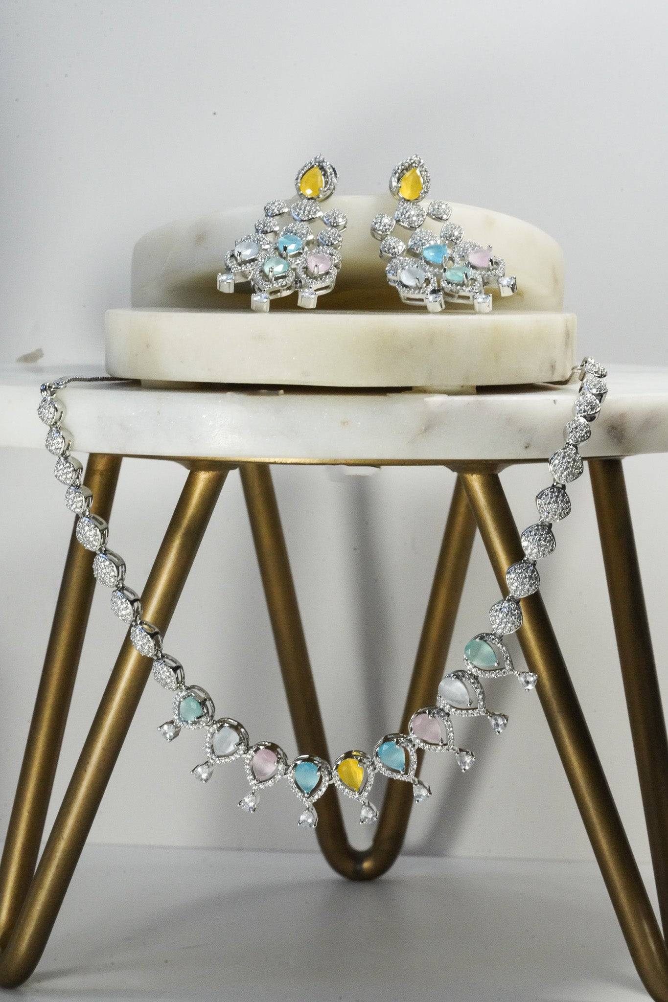Jyoti - Pastel AD Necklace Set Classic Necklace Set from Inaury