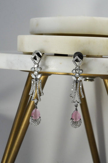 Krippa Black Plated AD Necklace Set - Black-plated, tarnish-resistant finish with dazzling AD stones, available in four colors: black-oxidized & blue, black-oxidized & purple, black-oxidized & pink, and black-oxidized & yellow.