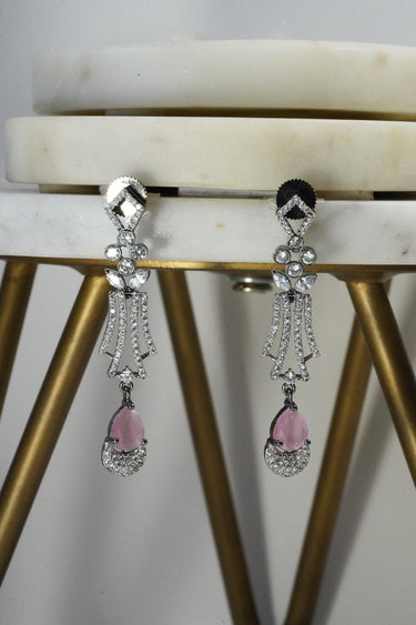 Krippa Black Plated AD Necklace Set - Black-plated, tarnish-resistant finish with dazzling AD stones, available in four colors: black-oxidized & blue, black-oxidized & purple, black-oxidized & pink, and black-oxidized & yellow.