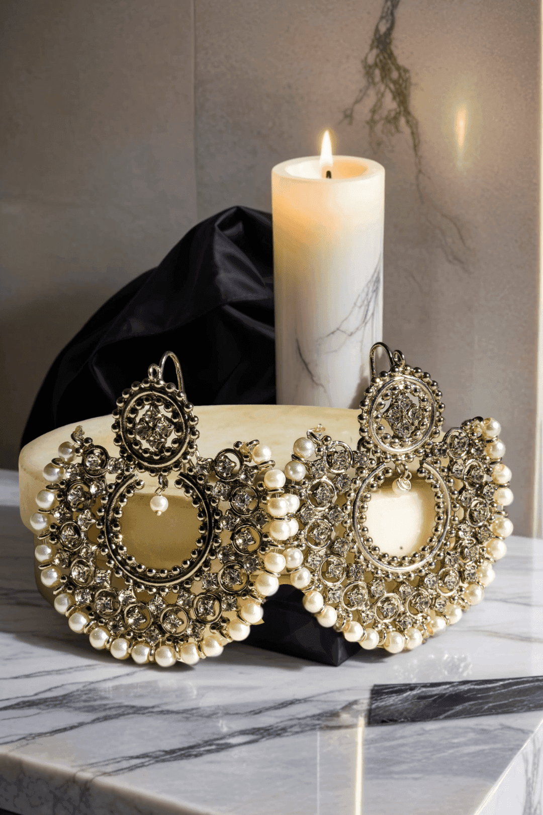 Laila - Chandbali Earrings and Maang Tikka Earrings & Tikka Set from Inaury