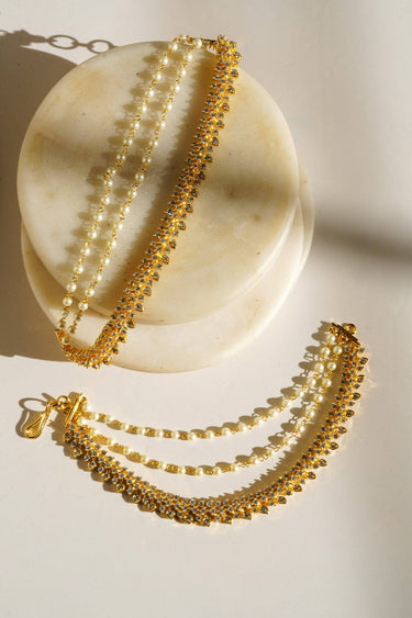 Layali - Diamanté Accent Gold & White AD Ear Chains (Set of 2) Ear Chains from Inaury