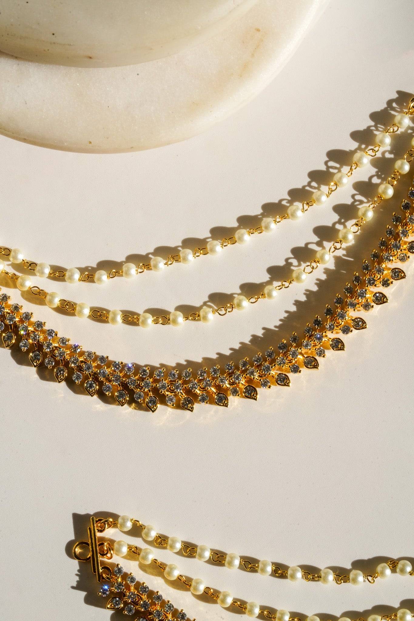 Layali - Diamanté Accent Gold & White AD Ear Chains (Set of 2) Ear Chains from Inaury