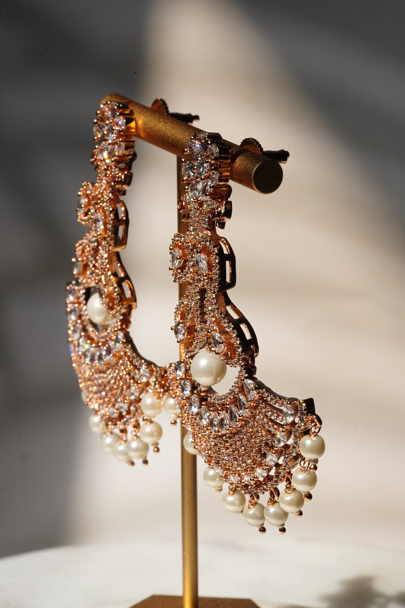 Mayoori - Rose Gold Statement AD Earrings Chandelier from Inaury