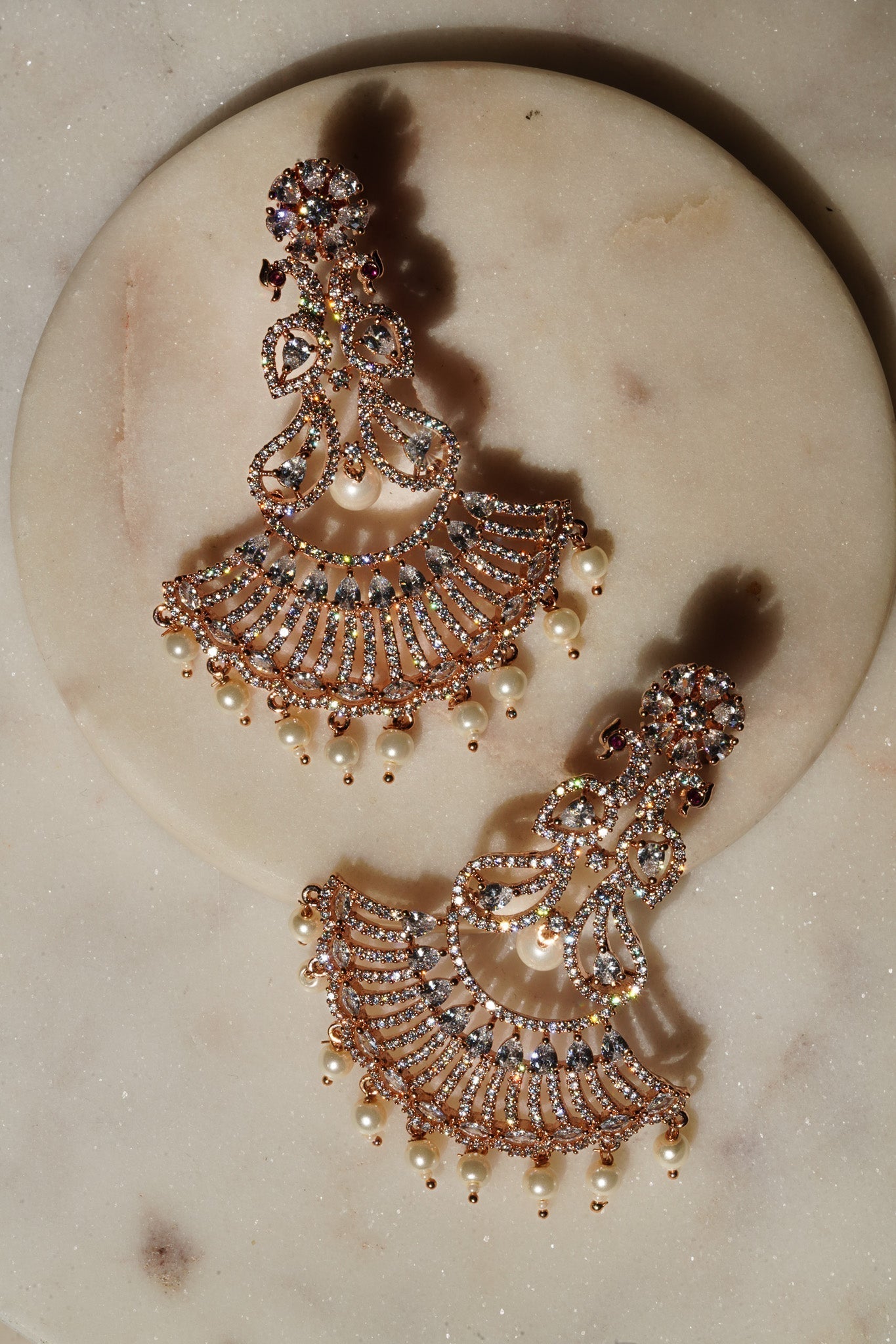 Mayoori - Rose Gold Statement AD Earrings Chandelier from Inaury