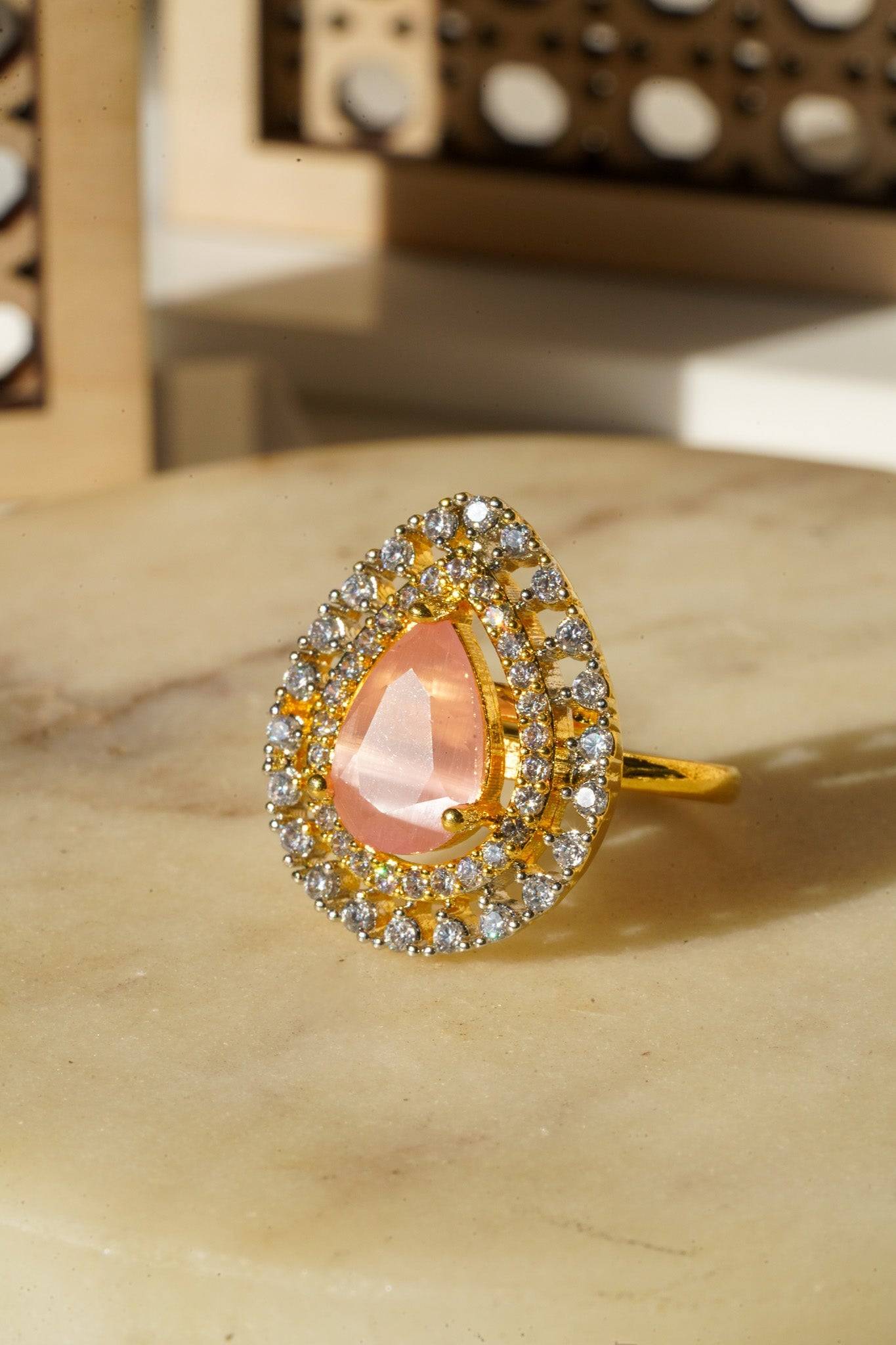 Meena - Teadrop Adjustable AD Ring Rings from Inaury