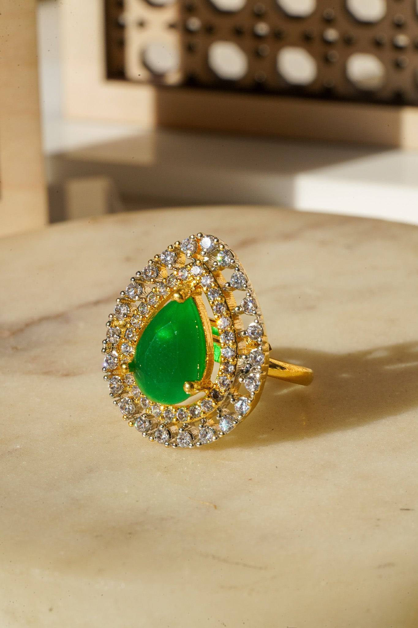 Meena - Teadrop Adjustable AD Ring Rings from Inaury