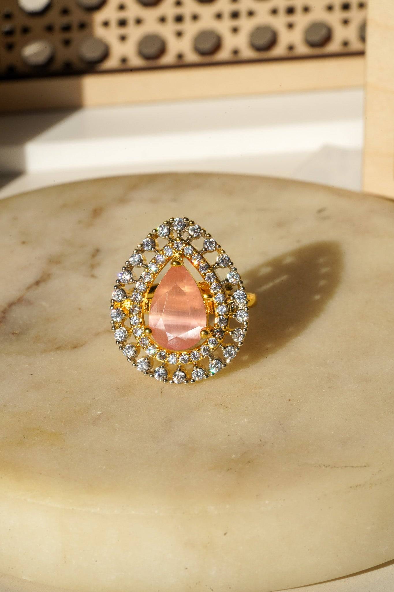 Meena - Teadrop Adjustable AD Ring Rings from Inaury