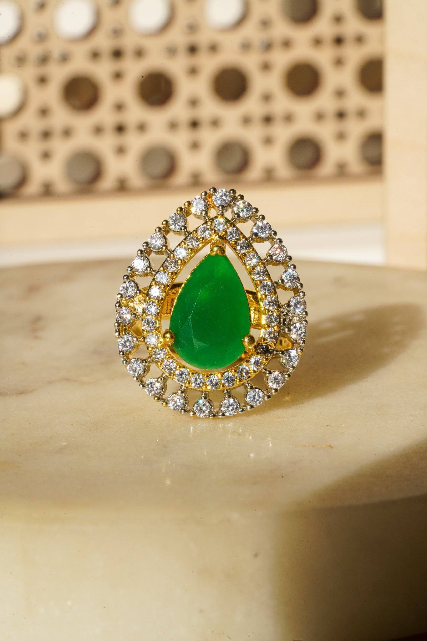 Meena - Teadrop Adjustable AD Ring Rings from Inaury