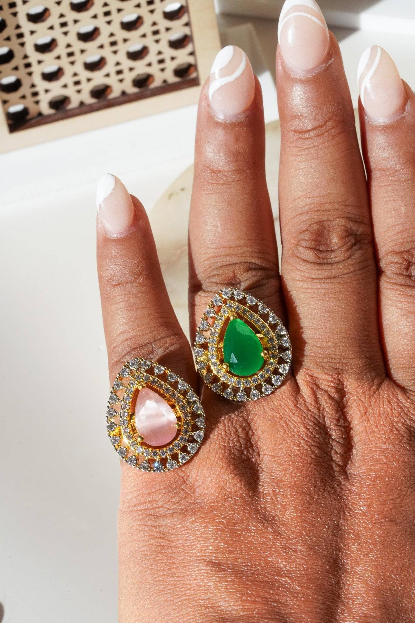 Meena - Teadrop Adjustable AD Ring Rings from Inaury