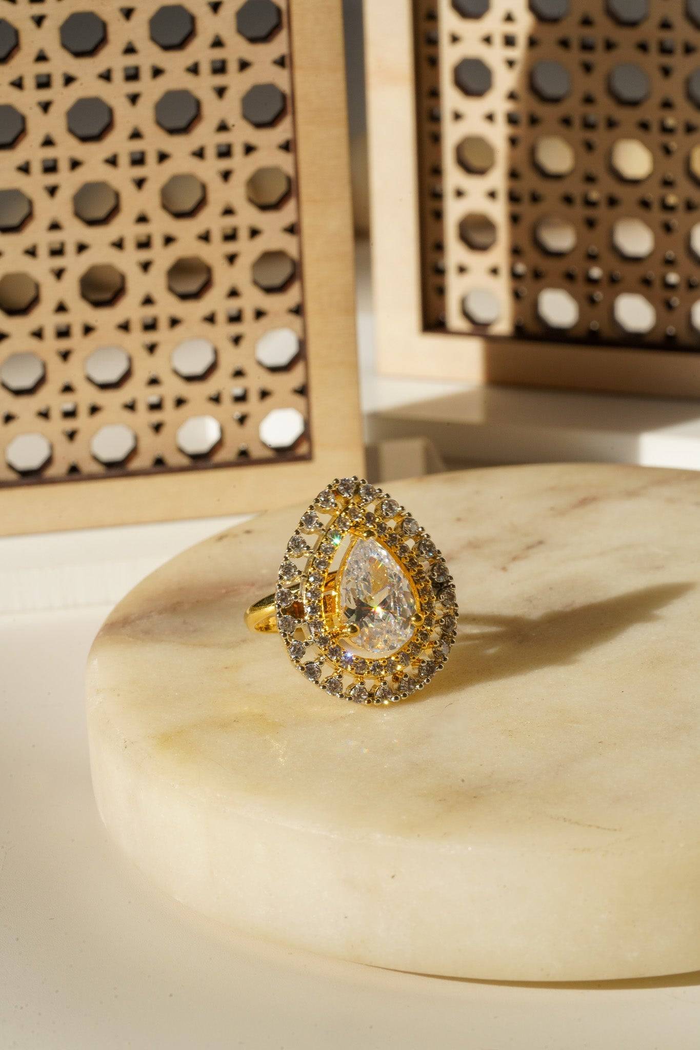 Meena - Teadrop Adjustable AD Ring Rings from Inaury