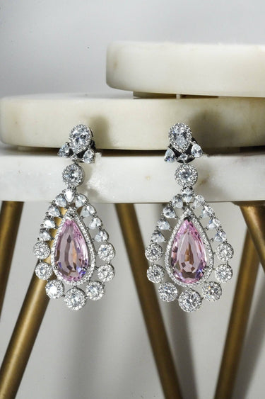 Mirah AD Earrings - Elegant Jewelry with pink teardrop center and CZ accents, part of the classic necklace set collection.