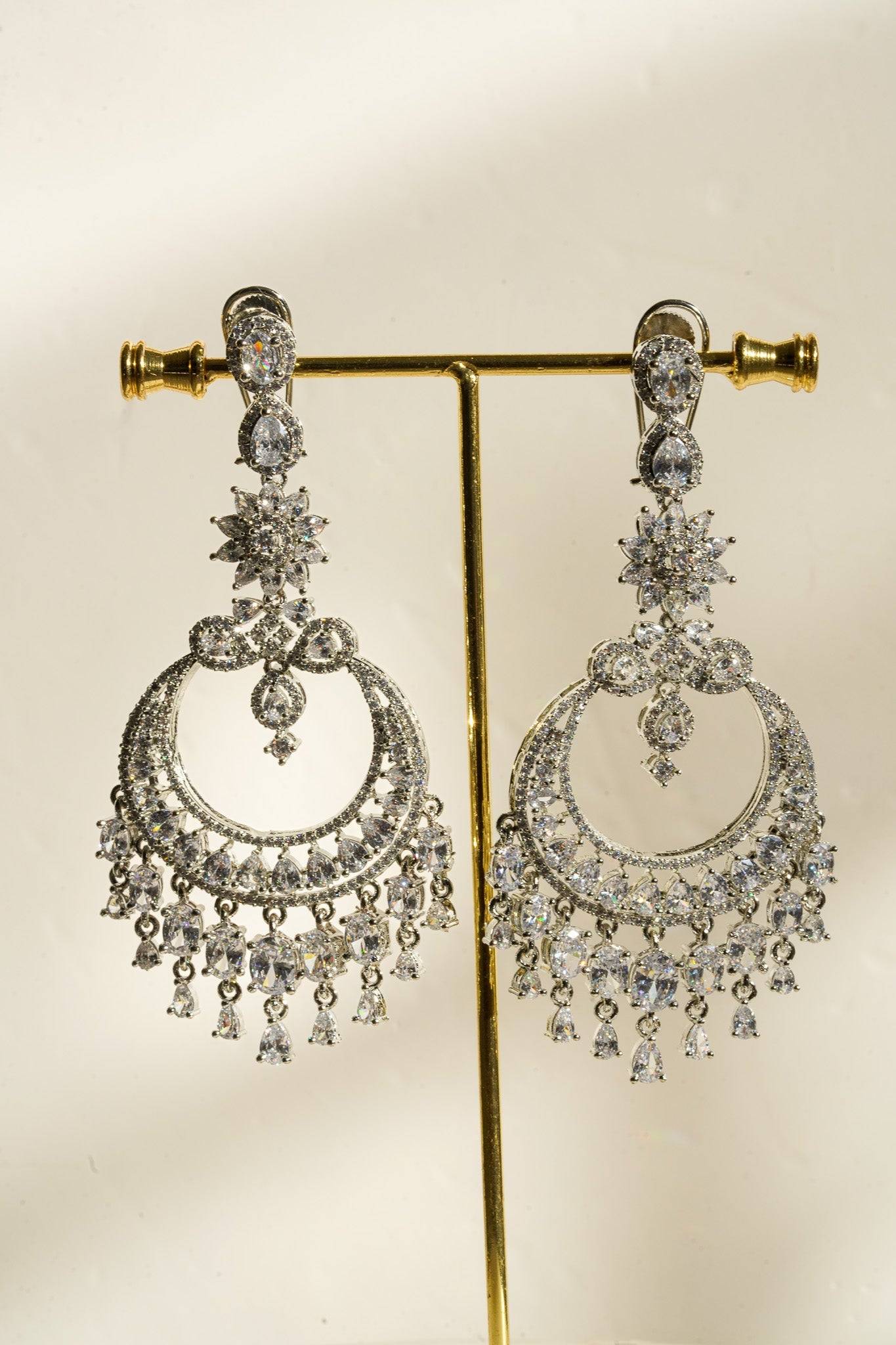 Misha Diamanté Accent Statement Chandelier Earrings - 4 inches long, 2 inches wide, with Diamante accents and AD stones, perfect for any elegant ensemble.