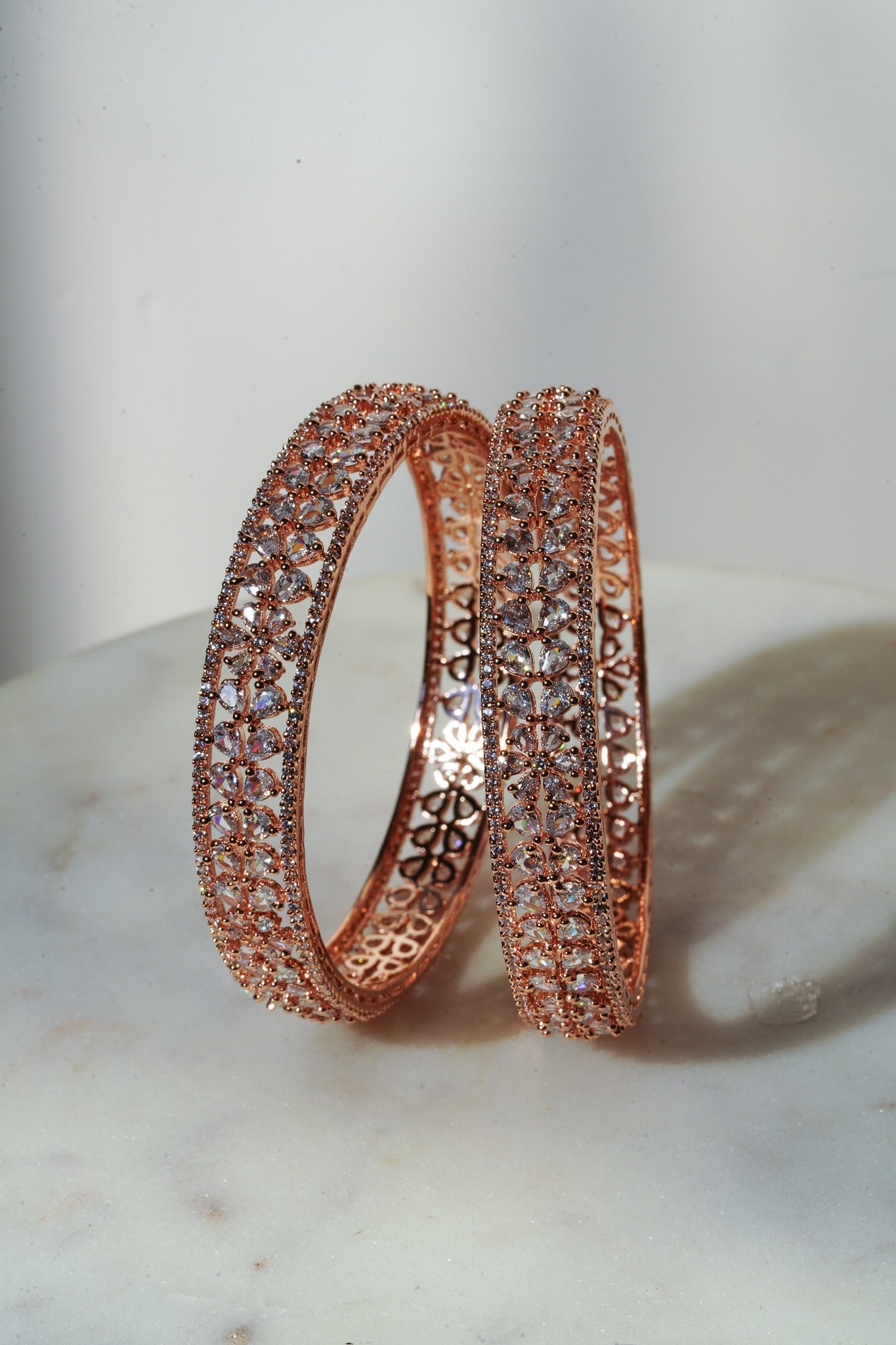 Myra - Rose Gold Plated AD Bangles (Set of 2) Bangles from Inaury