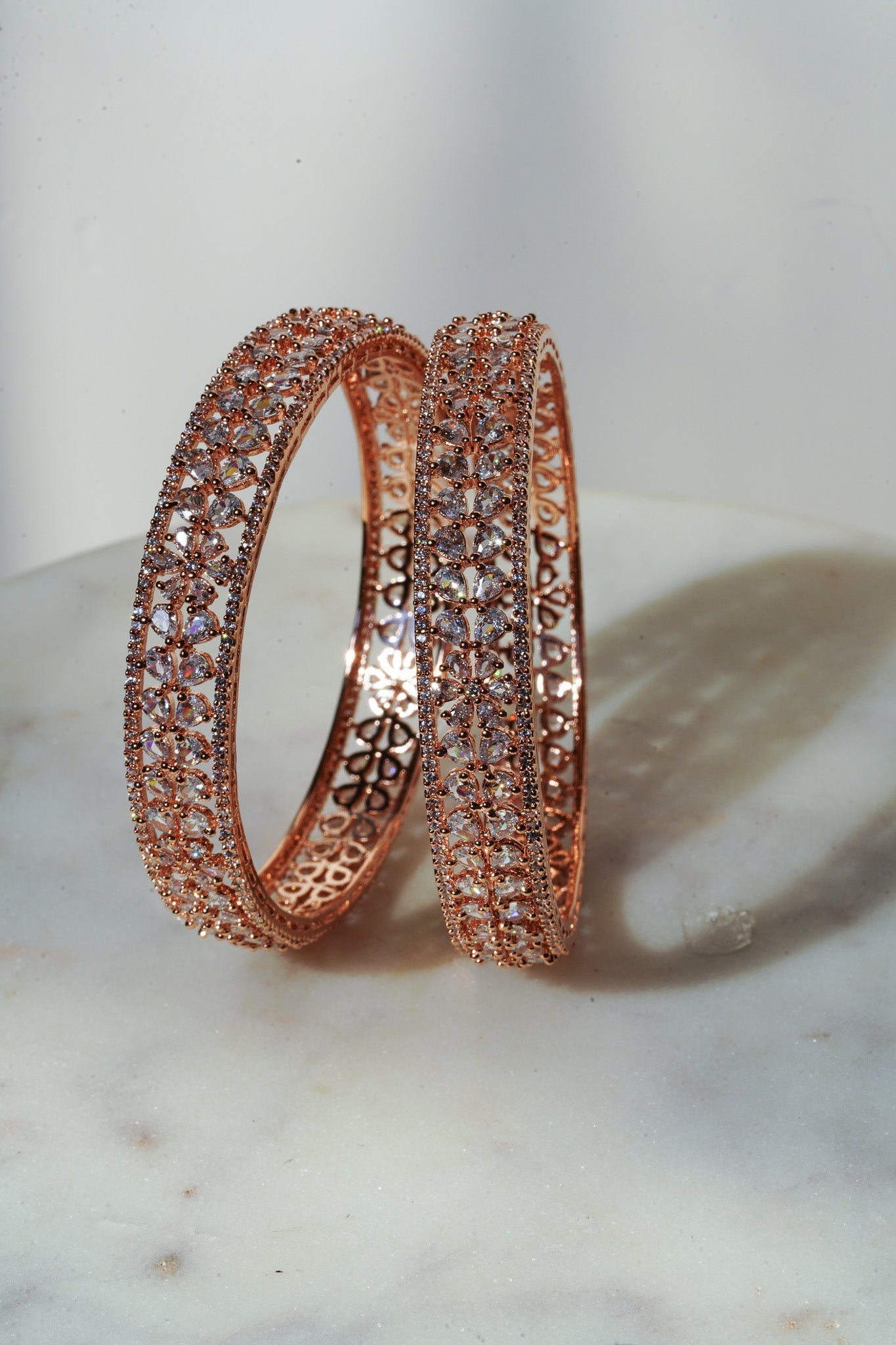 Myra - Rose Gold Plated AD Bangles (Set of 2) Bangles from Inaury