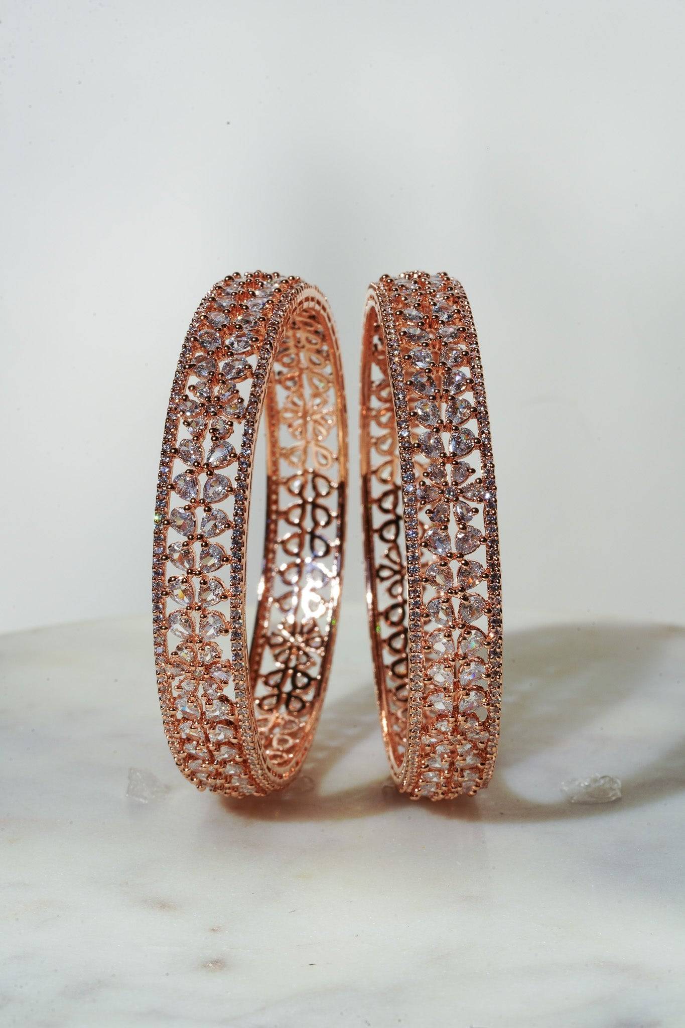 Myra - Rose Gold Plated AD Bangles (Set of 2) Bangles from Inaury