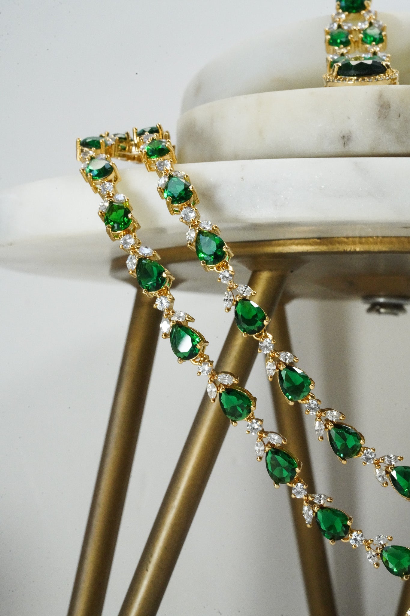 Emerald green double layer gold diamanté necklace set for Indian weddings by Inaury