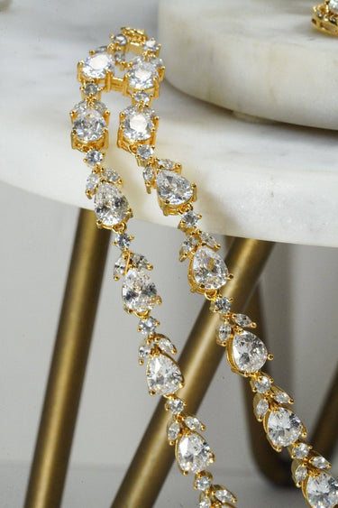 White and gold double layer diamanté necklace set for Indian weddings by Inaury