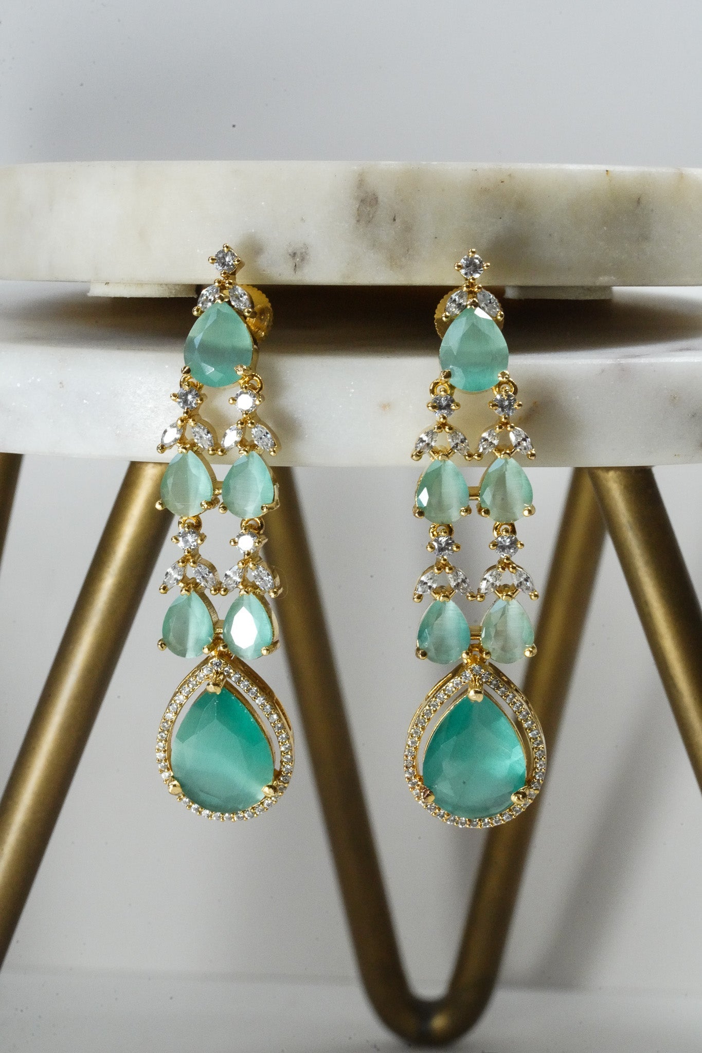 Mint green double layer gold diamanté necklace set for Indian weddings by Inaury