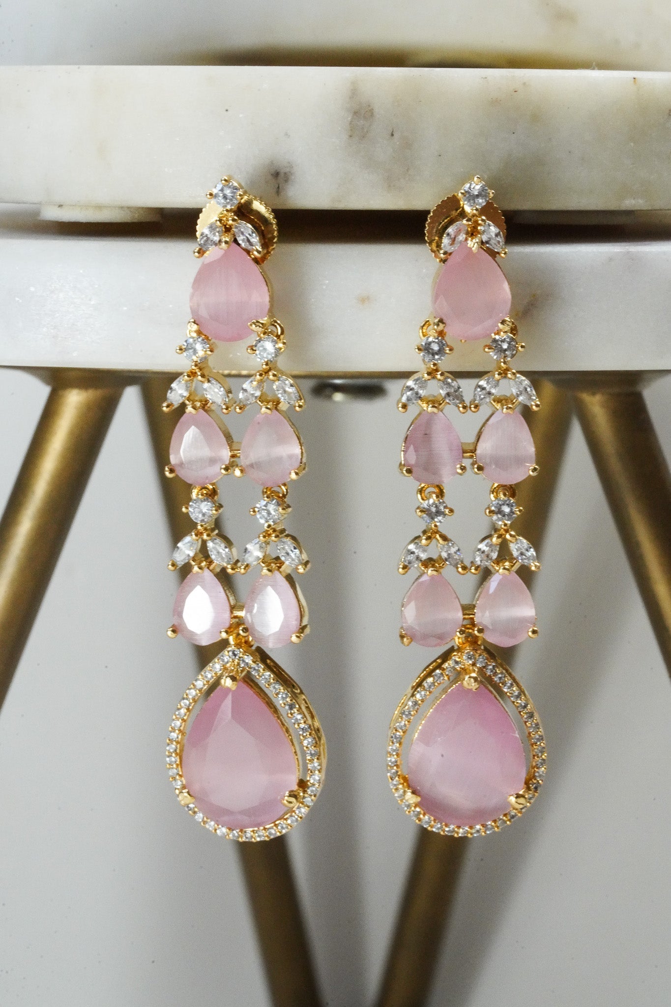 Light pink double layer gold diamanté necklace set for Indian weddings by Inaury
