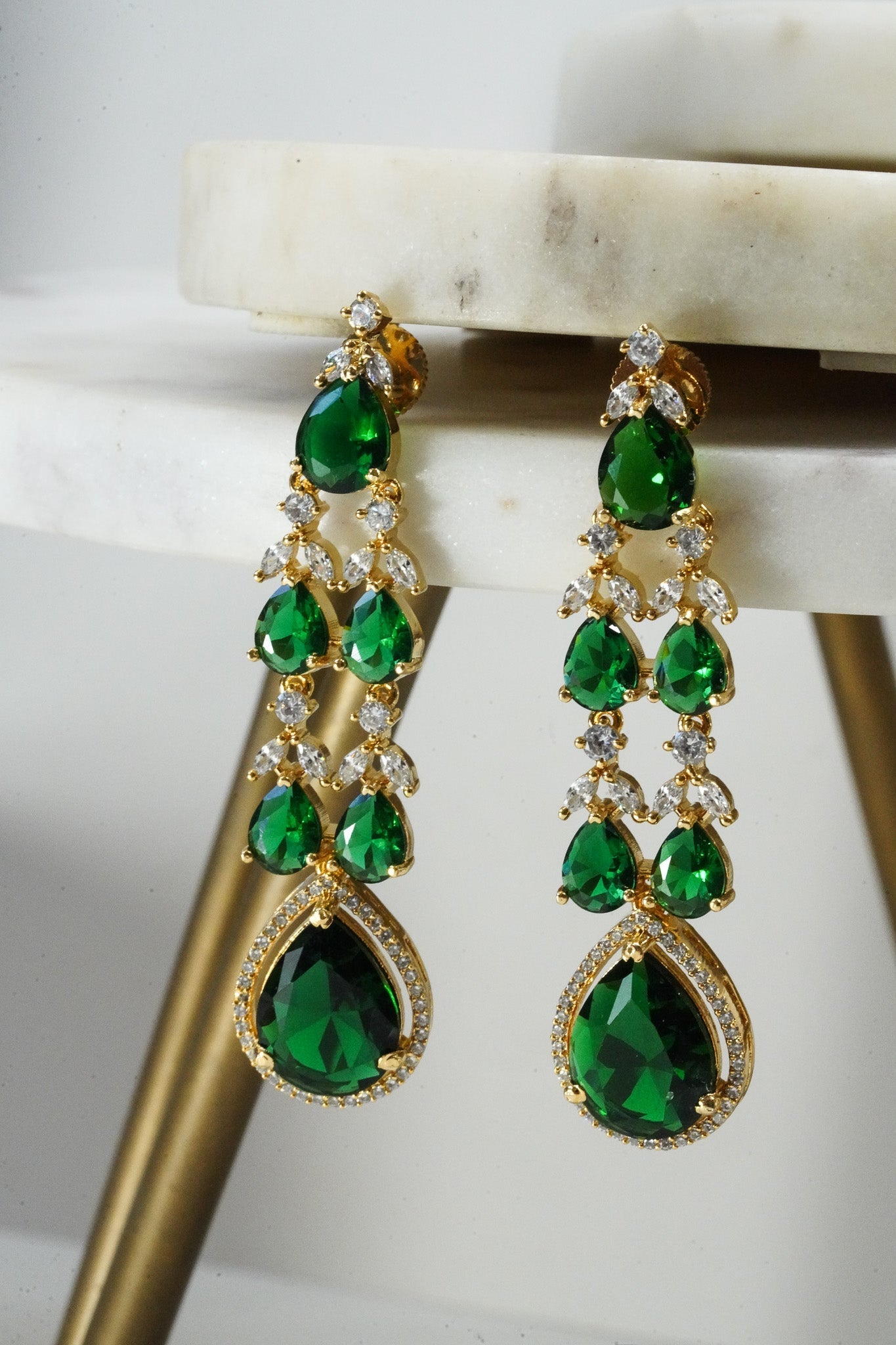 Emerald green double layer gold diamanté necklace set for Indian weddings by Inaury